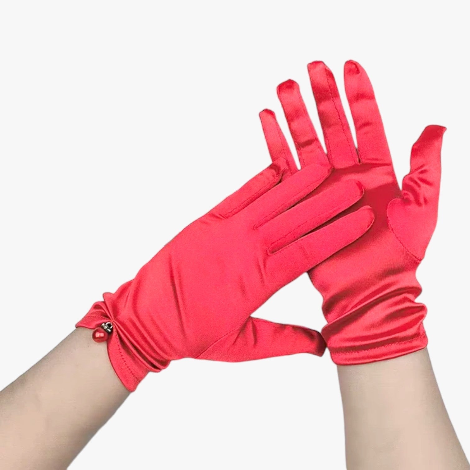 Leila | Elegante satinhandsker med perler, perfekte til ceremonier og særlige lejligheder - Rosso - Leila | Elegante satinhandsker med perler, perfekte til ceremonier og særlige lejligheder - €25 - {{ product_tags }