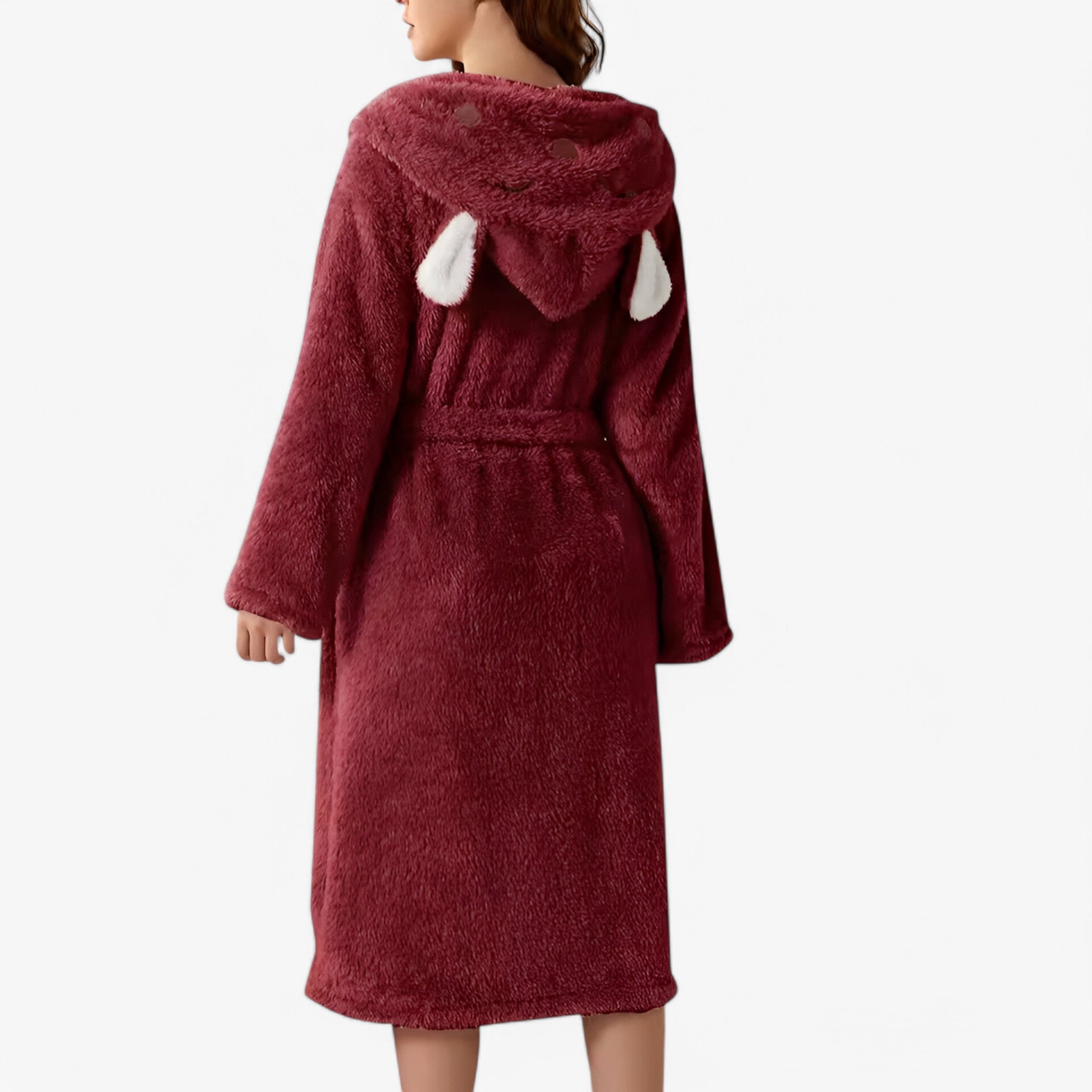 Luna | Søde Kaninøre Flannel Badekåbe - Vin - women's fashion - {{ product_tags }