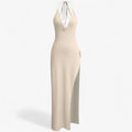 Isabella | Abito lungo in maglia con rosone – Eleganza scultorea in crema morbida