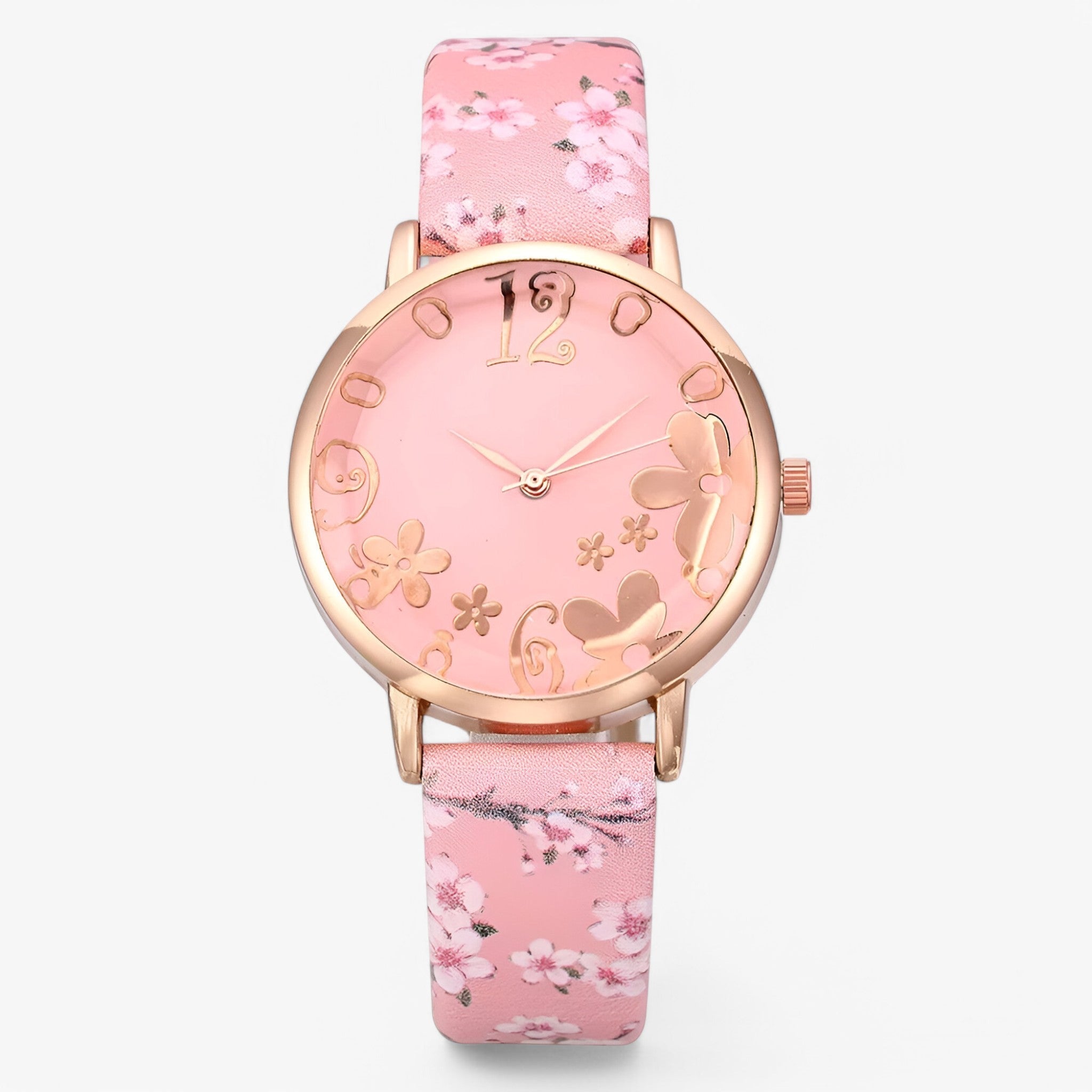 Kimberly | Dameur med blomster urskive og matchende armbånd - lyserød - watches - {{ product_tags }