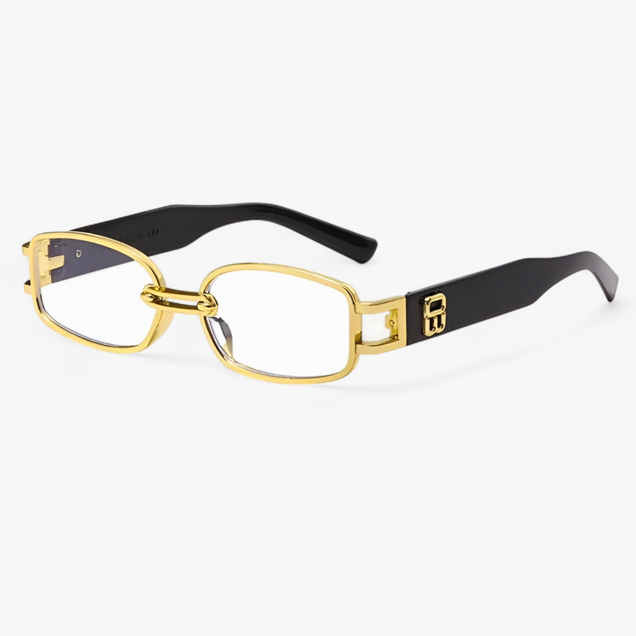 Dante | Lille rektangulær solbrille i vintage punkstil - Ramme med sorte ben guld - Dante | Lille rektangulær solbrille i vintage punkstil- €25 - {{ product_tags }