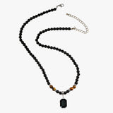 Jaze | Bold necklace - black bead necklace with square pendant for men