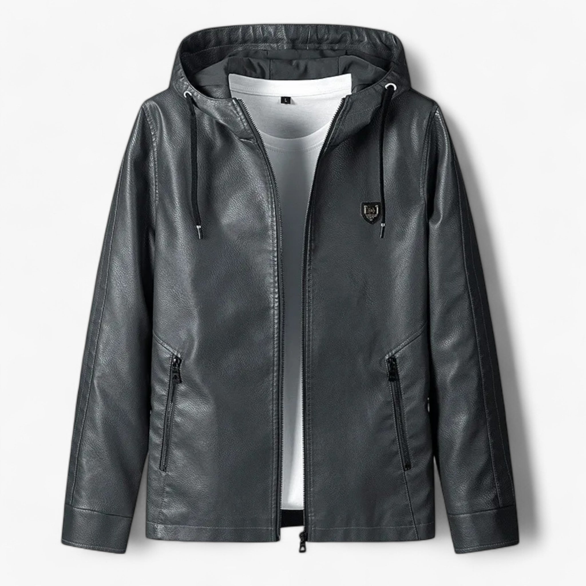 Nolan | Oversized Læderjakke med Hætte - Grå - men's fashion - {{ product_tags }