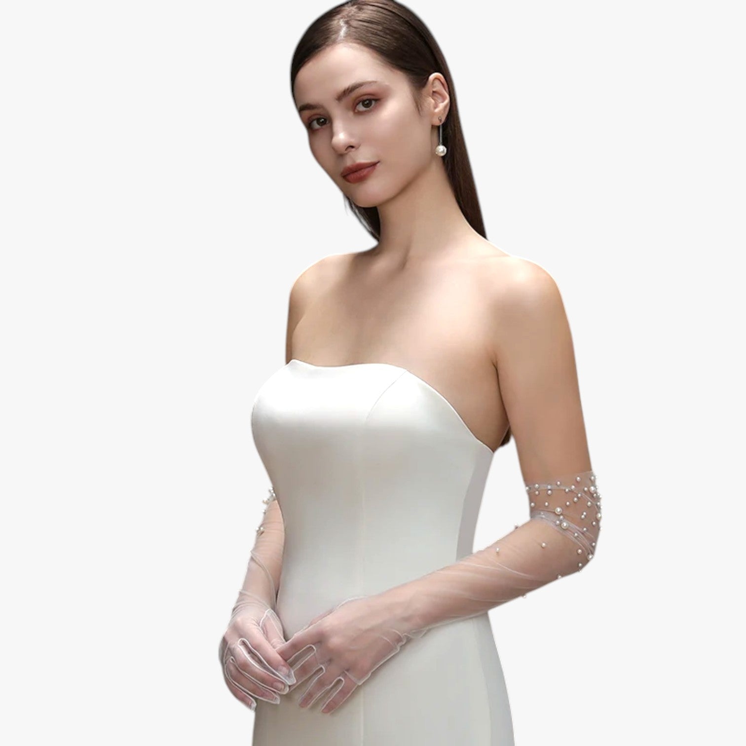 Vivian | Elegante brudesatinshandsker i tyl med fint perlebroderi Lang og let - - Vivian | Elegante brudesatinshandsker i tyl med fint perlebroderi Lang og let - €25 - {{ product_tags }