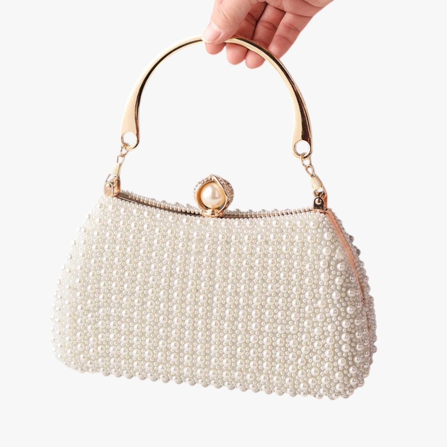 Aviana | Elegant perle eveningtaske med kædehåndtag - Hvid - other - {{ product_tags }