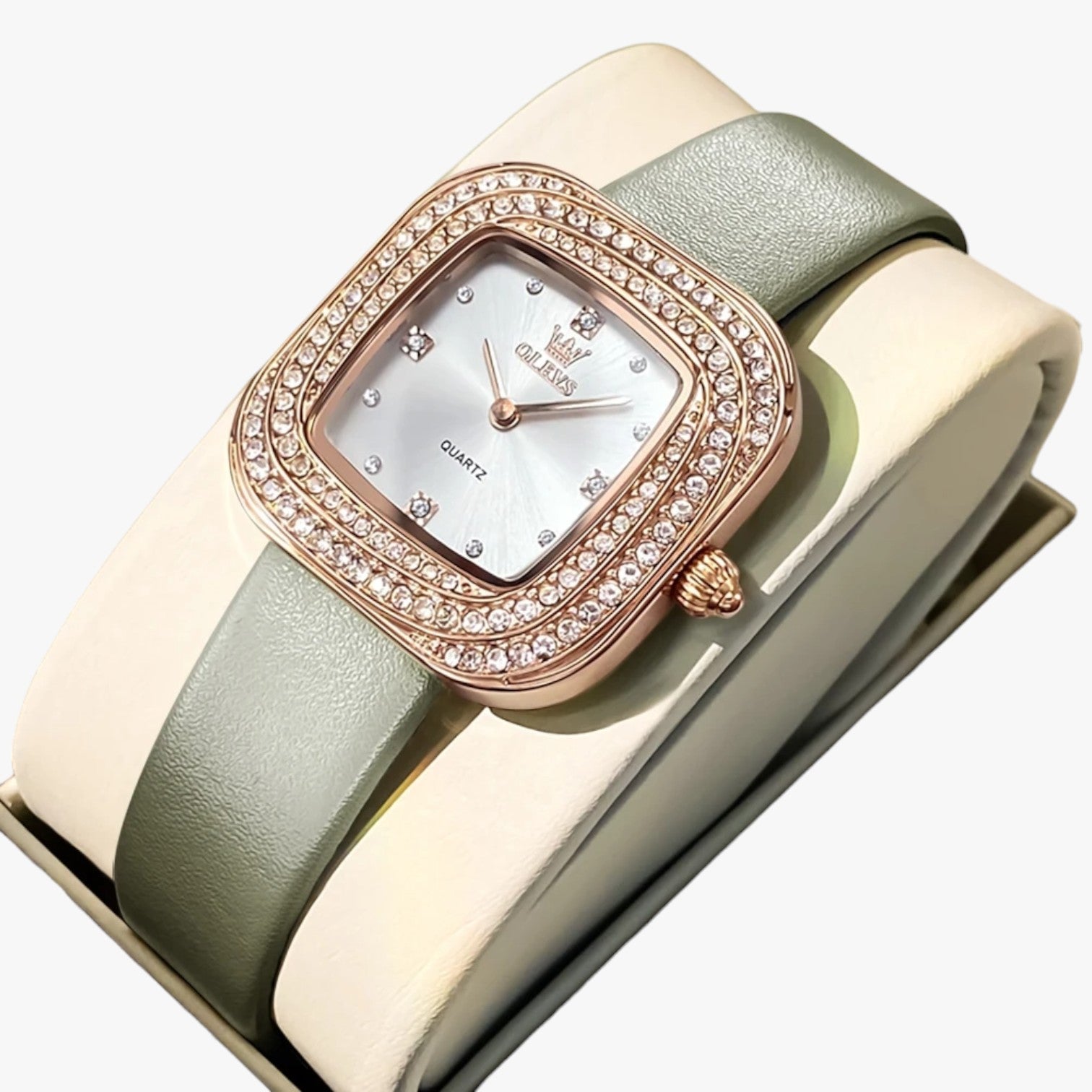Blair | Elegant firkantet læderur - grøn - watches - {{ product_tags }