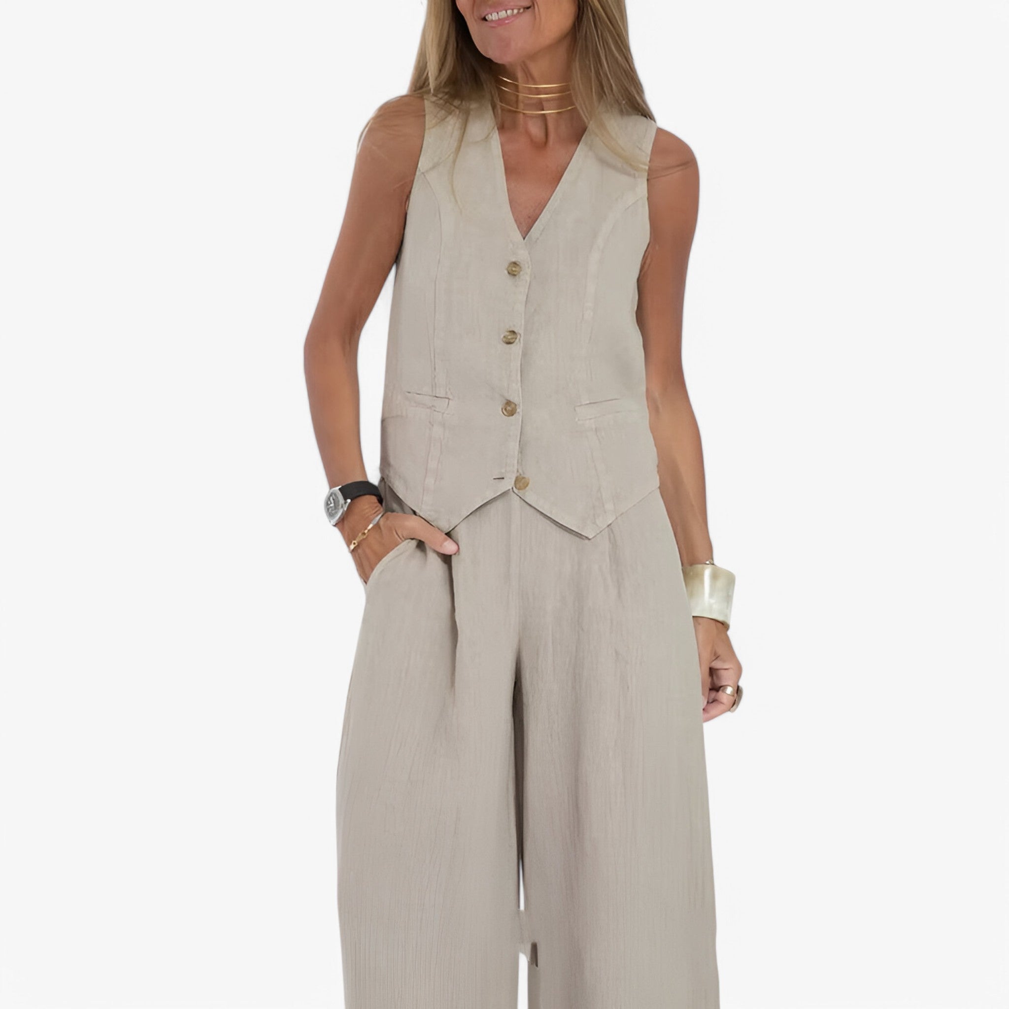 Lina | Ærmeløs vest (med gratis koordinerede bukser) - - women's fashion - {{ product_tags }