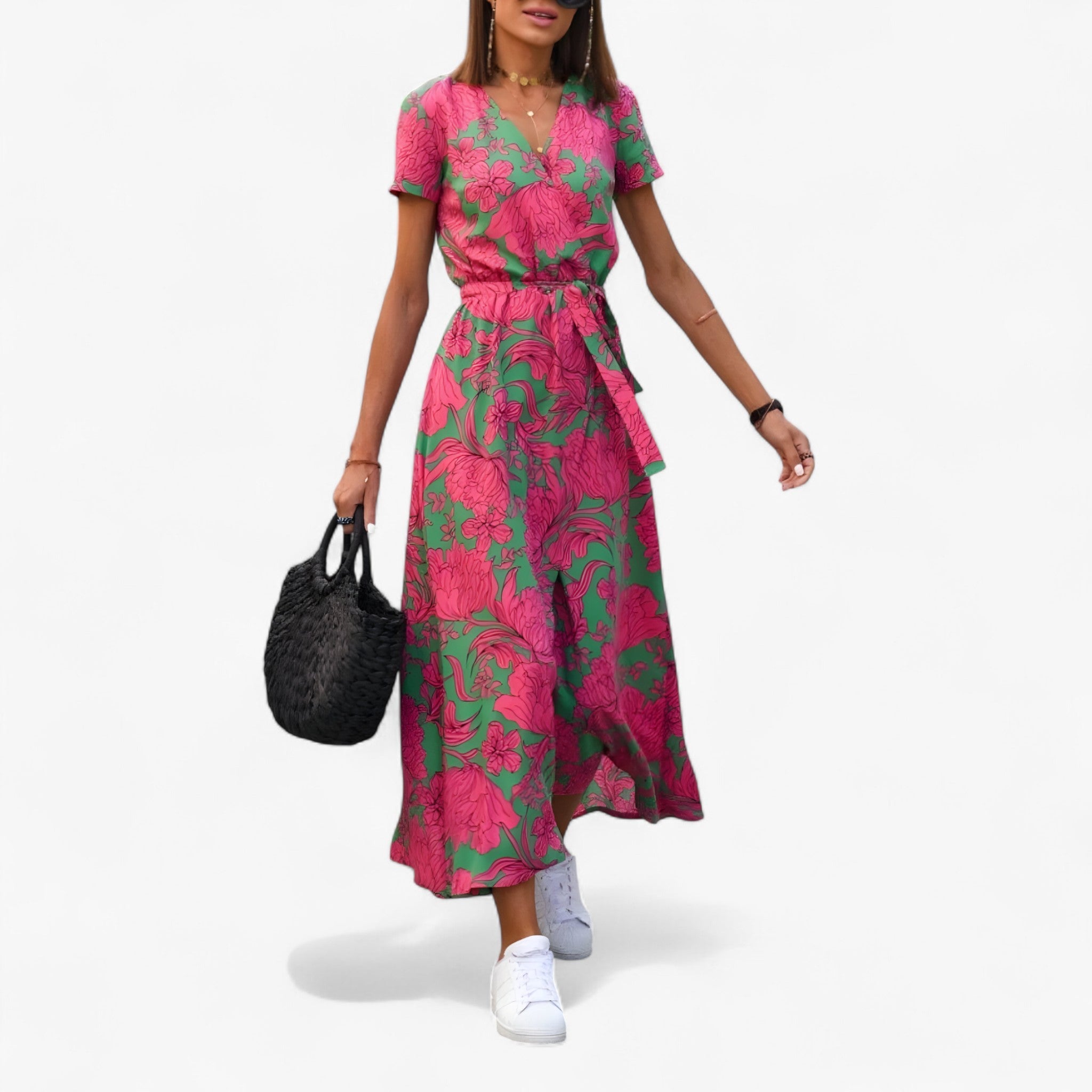 Nery - Elegant kjole med V-udskæring - Lyserød - women's fashion - {{ product_tags }