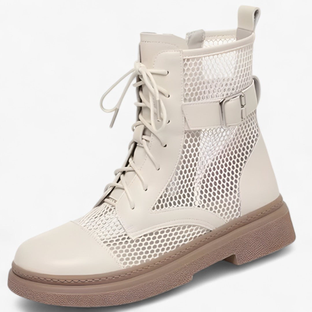 Talia | Netstøvler med snøre og tynd plateau til sommeren - Hvid - Talia | Netstøvler med snøre og tynd plateau til sommeren - €25 - {{ product_tags }