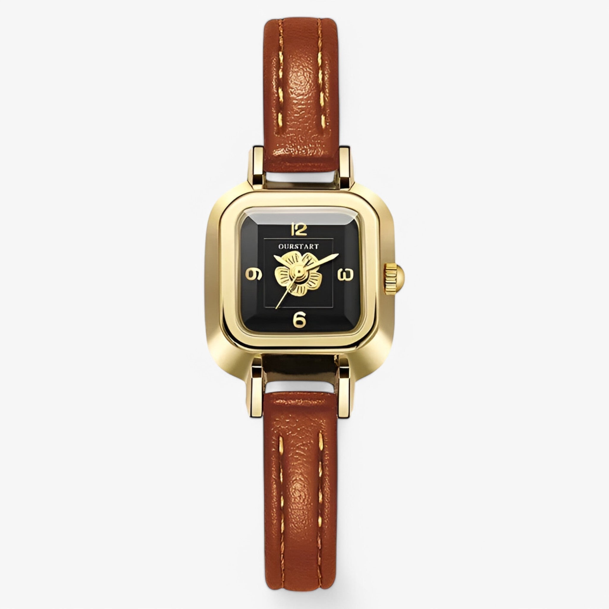 Carol | Dameur med blomster urskive og smal læderrem - Brun - watches - {{ product_tags }