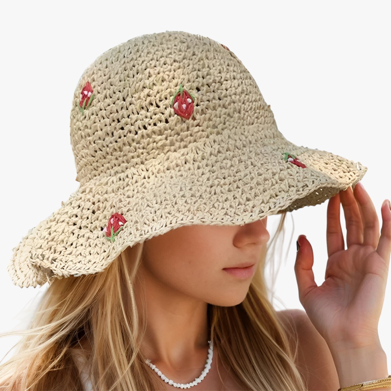 Kira | Jordbær solhat – Foldbar, håndlavet og modebevidst beskyttelse - - women's fashion - {{ product_tags }