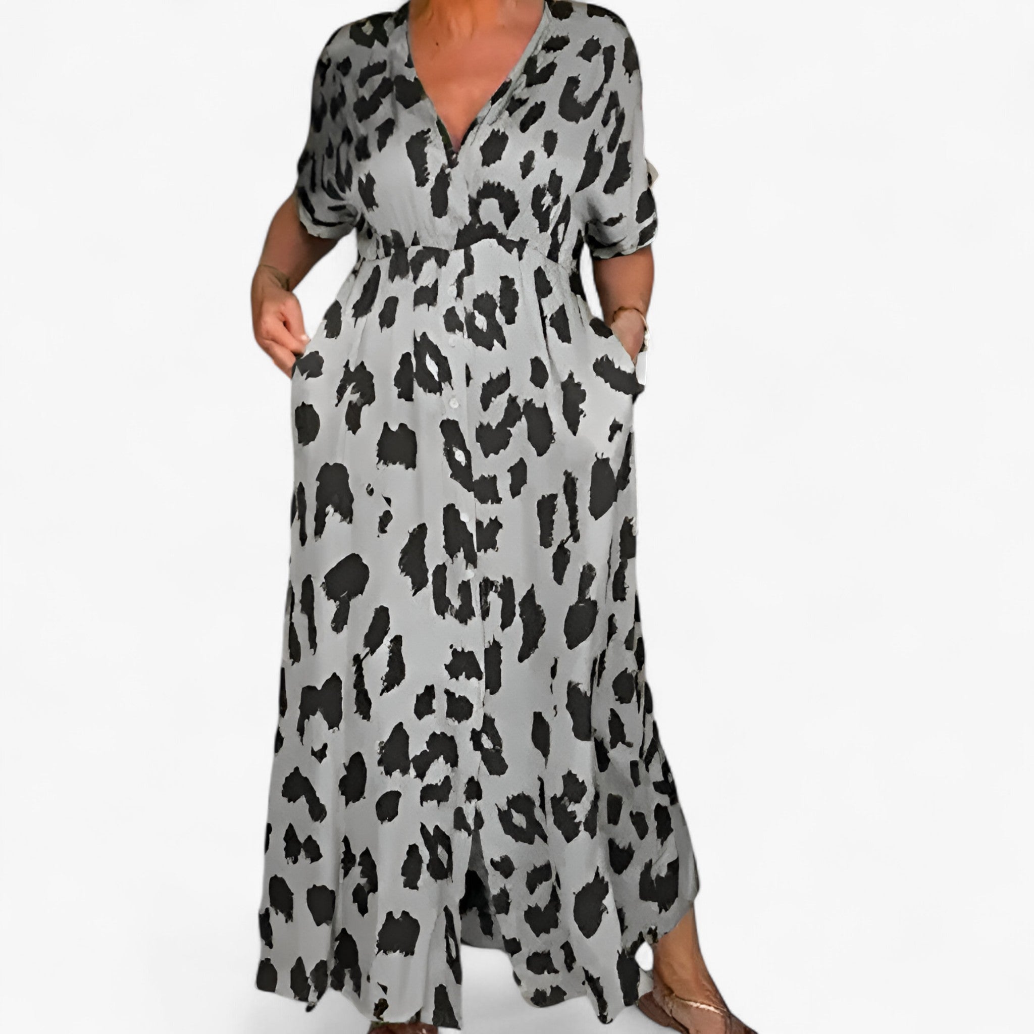 Carmen | Kvinders Leopardprint Maxi Kjole - Grå - women's fashion - {{ product_tags }