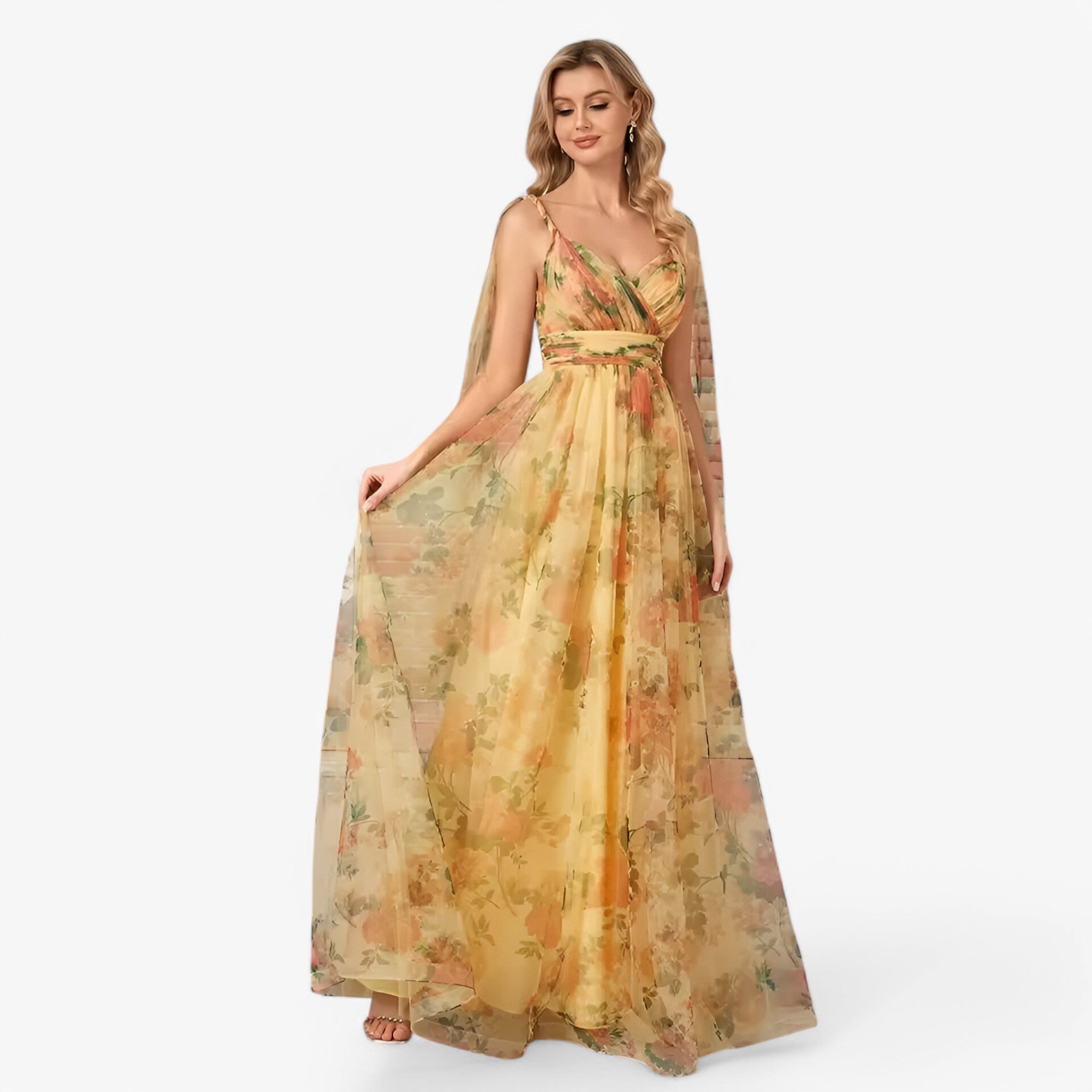 Valentina | Chiffon V-hals aftenkjole - - women's fashion - {{ product_tags }
