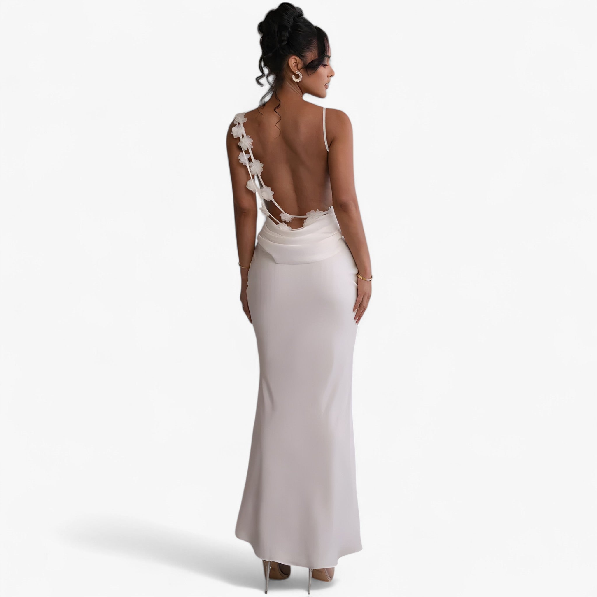 Rianne | Maxikjole med blomsterprint uden ryg - Bianco - women's fashion - {{ product_tags }
