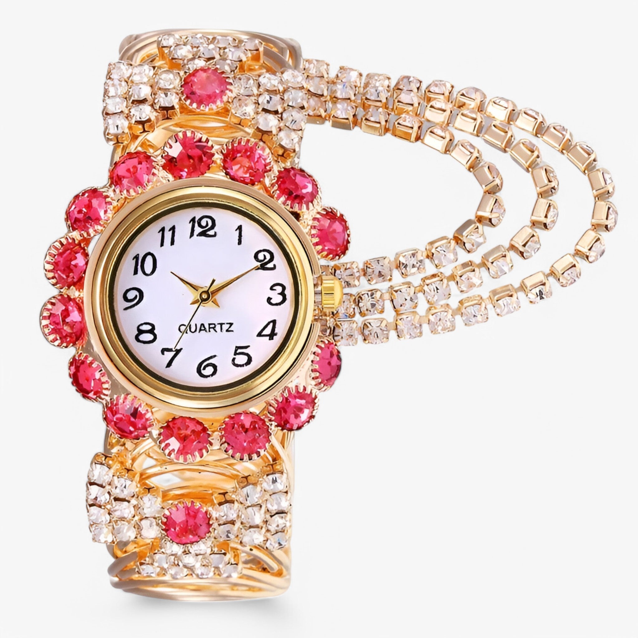 Iris | Quartz ur med rhinsten og stålrem - lyserød - watches - {{ product_tags }