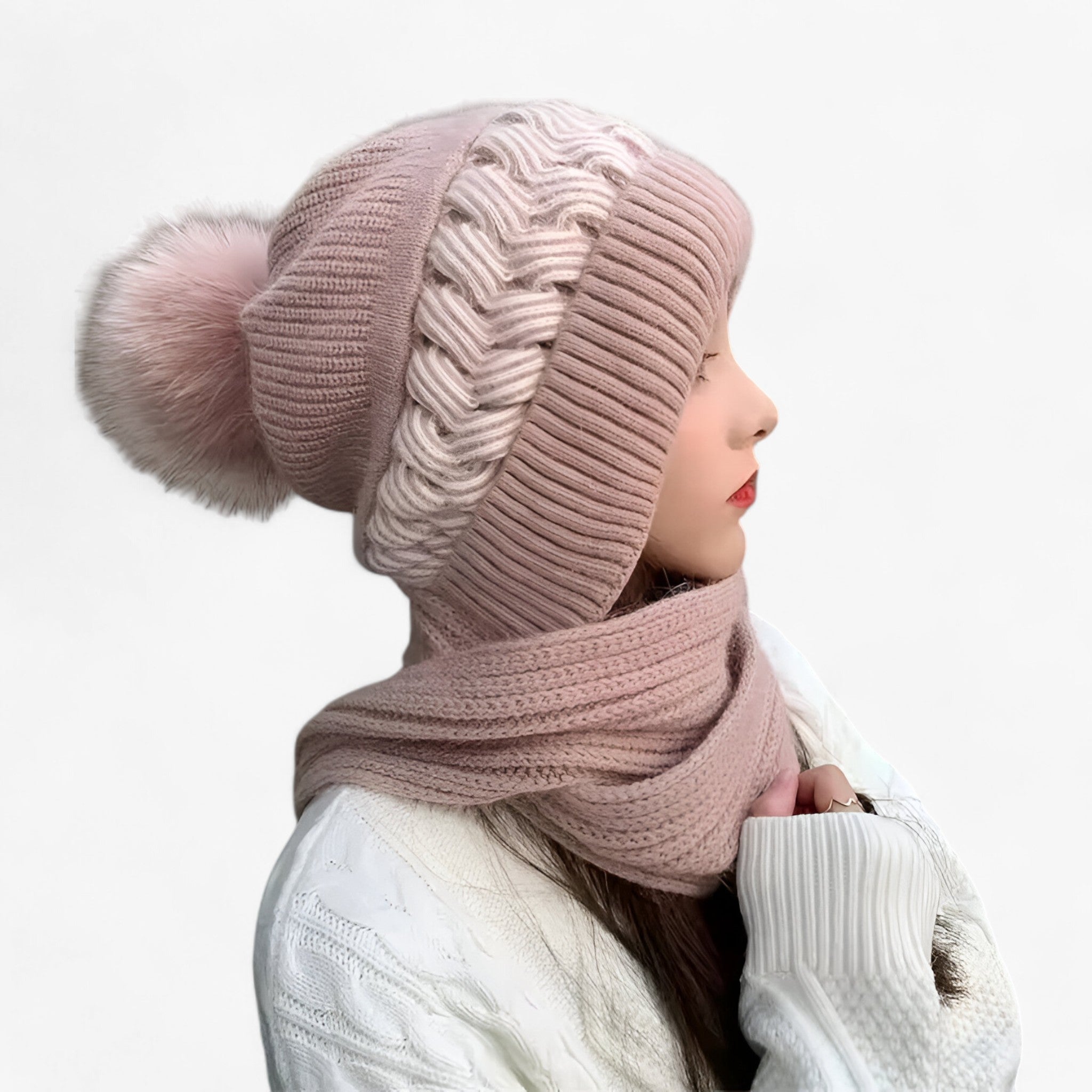 Sofie | Alt-i-en Strikket Vinterhue – Varm, Komfortabel og Vindafvisende - lyserød - winter - {{ product_tags }
