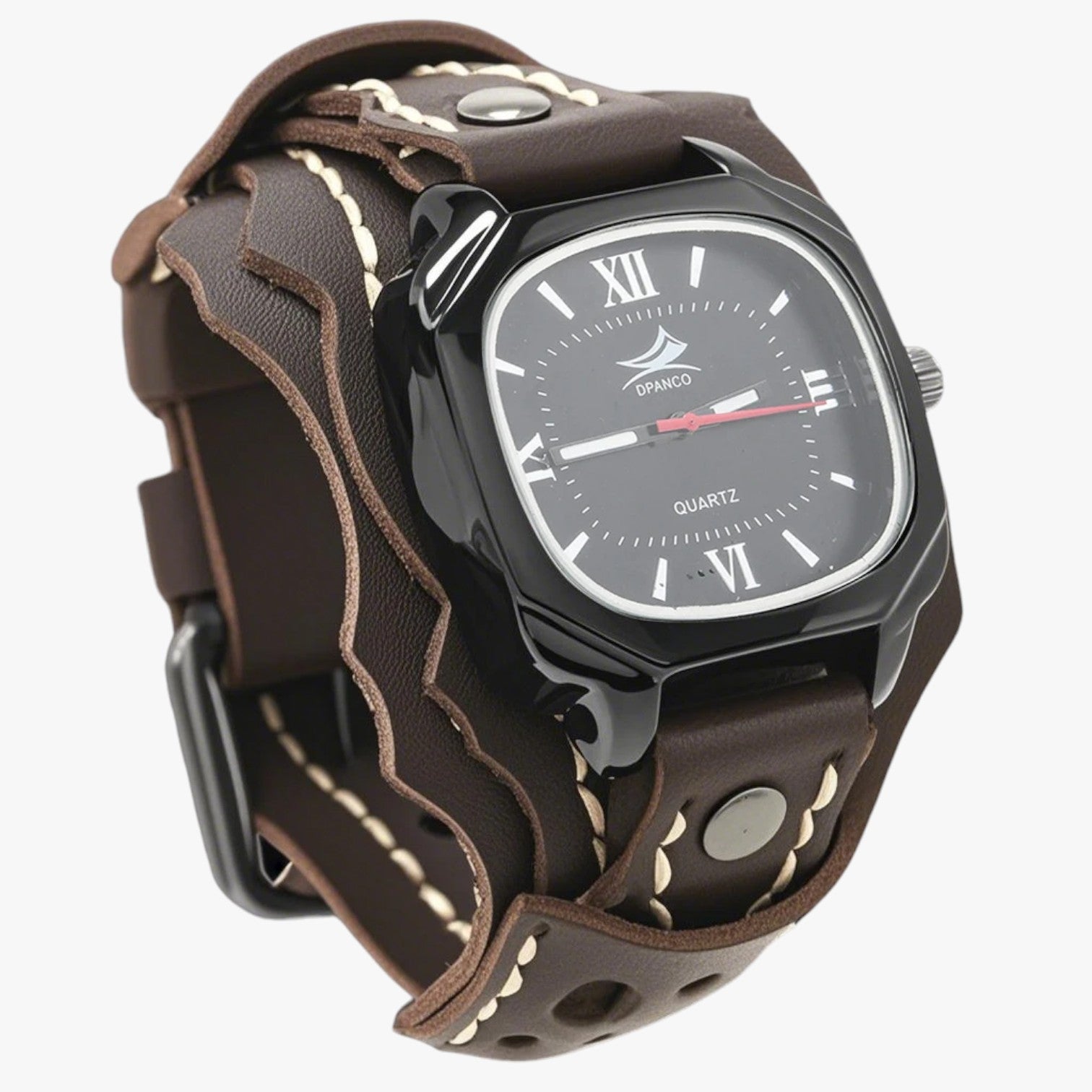 Alden | Stor herreur med stort kvadratisk ur og ægte læderrem - Marrone Scuro - watches - {{ product_tags }