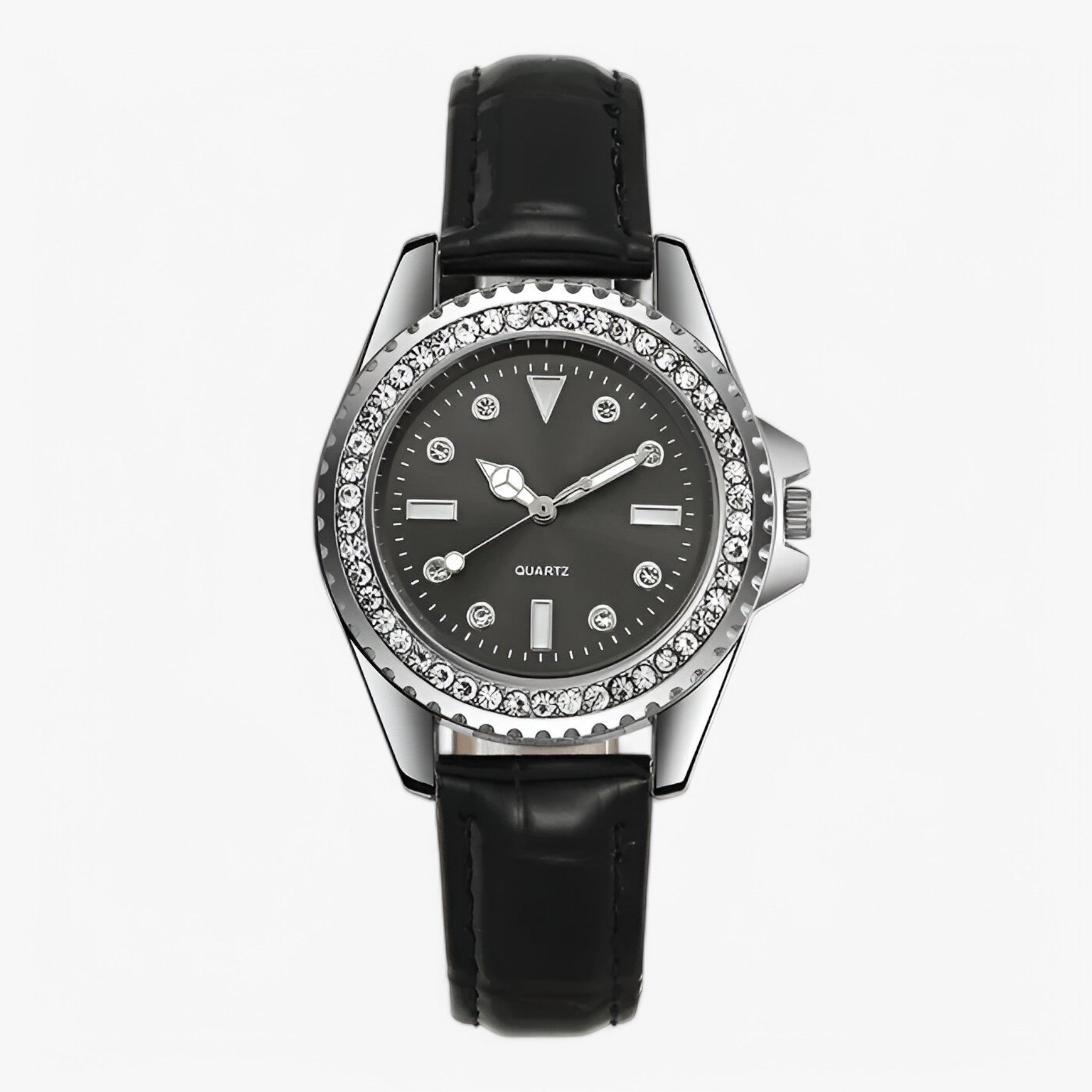 Dalia | Dameur med grøn læderrem og diamantdetaljer - Sort - watches - {{ product_tags }