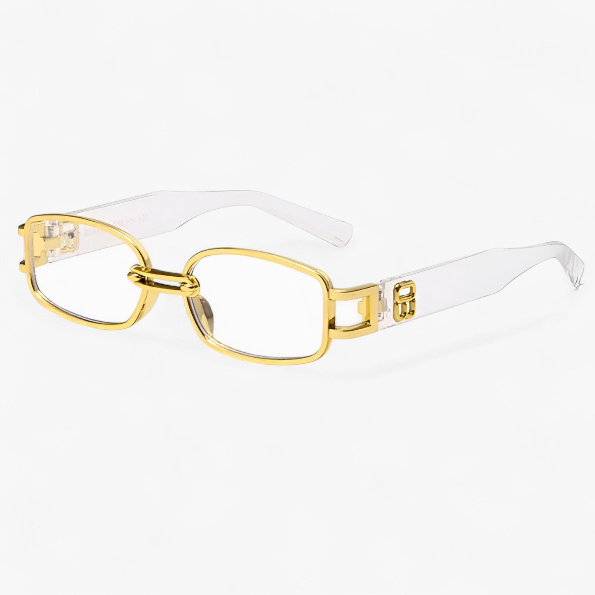 Dante | Lille rektangulær solbrille i vintage punkstil - Guld transparent ben ramme - Dante | Lille rektangulær solbrille i vintage punkstil- €25 - {{ product_tags }