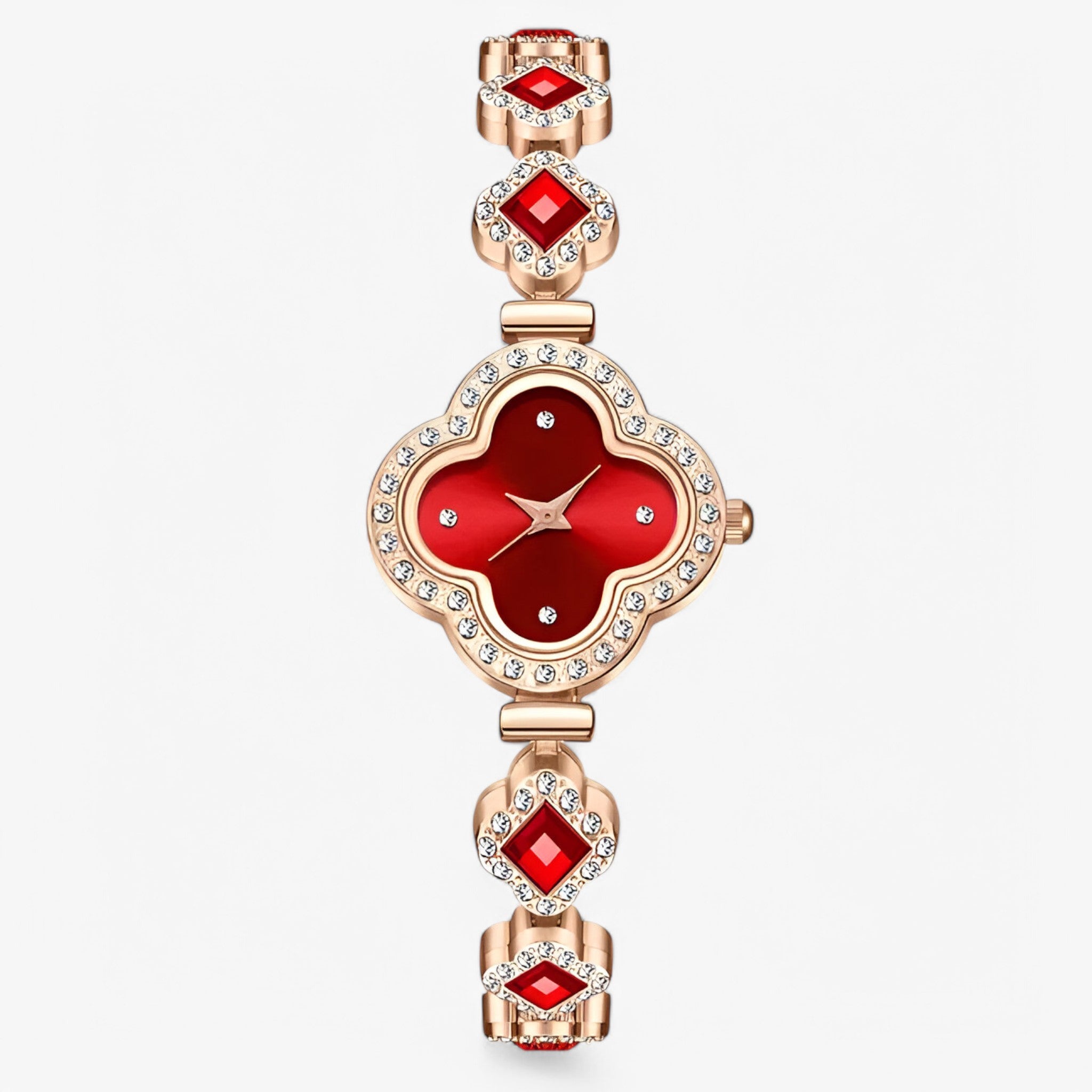 Clara | Kvartsur med firkløver og diamantindlæg - Rød - watches - {{ product_tags }