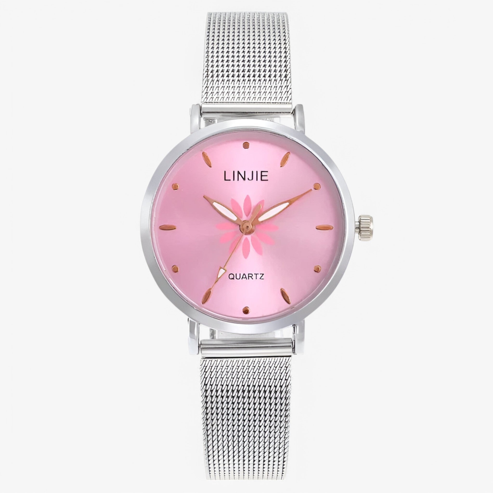 Emma | Minimalistisk sølvur med blomster og stålrem - Lyserød - watches - {{ product_tags }