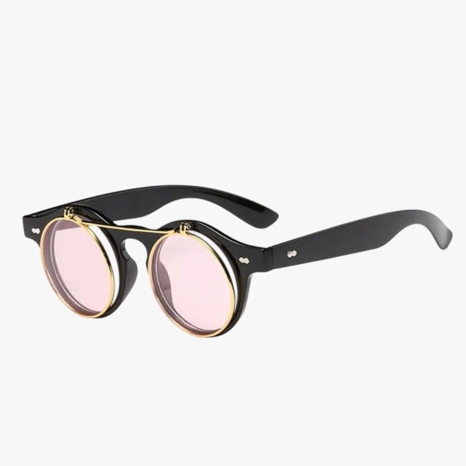 Zain | Retro unisex solbriller med dobbelt linse flip & UV-beskyttelse - rosa sort - Zain | Retro unisex solbriller med dobbelt linse flip & UV-beskyttelse - €25 - {{ product_tags }
