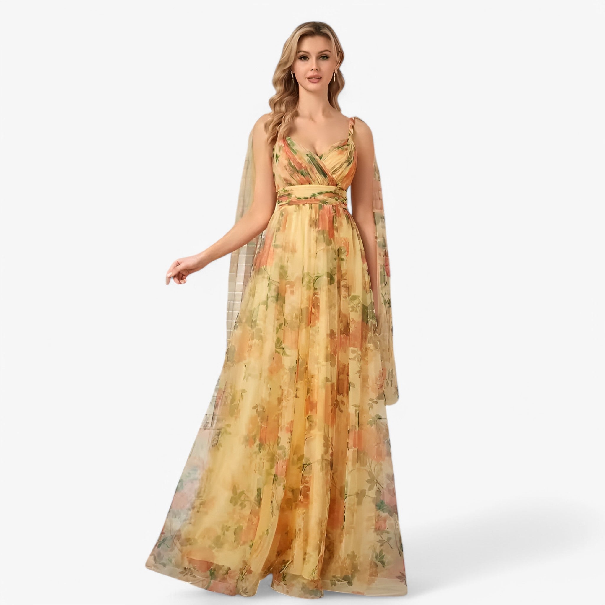 Valentina | Chiffon V-hals aftenkjole - - women's fashion - {{ product_tags }