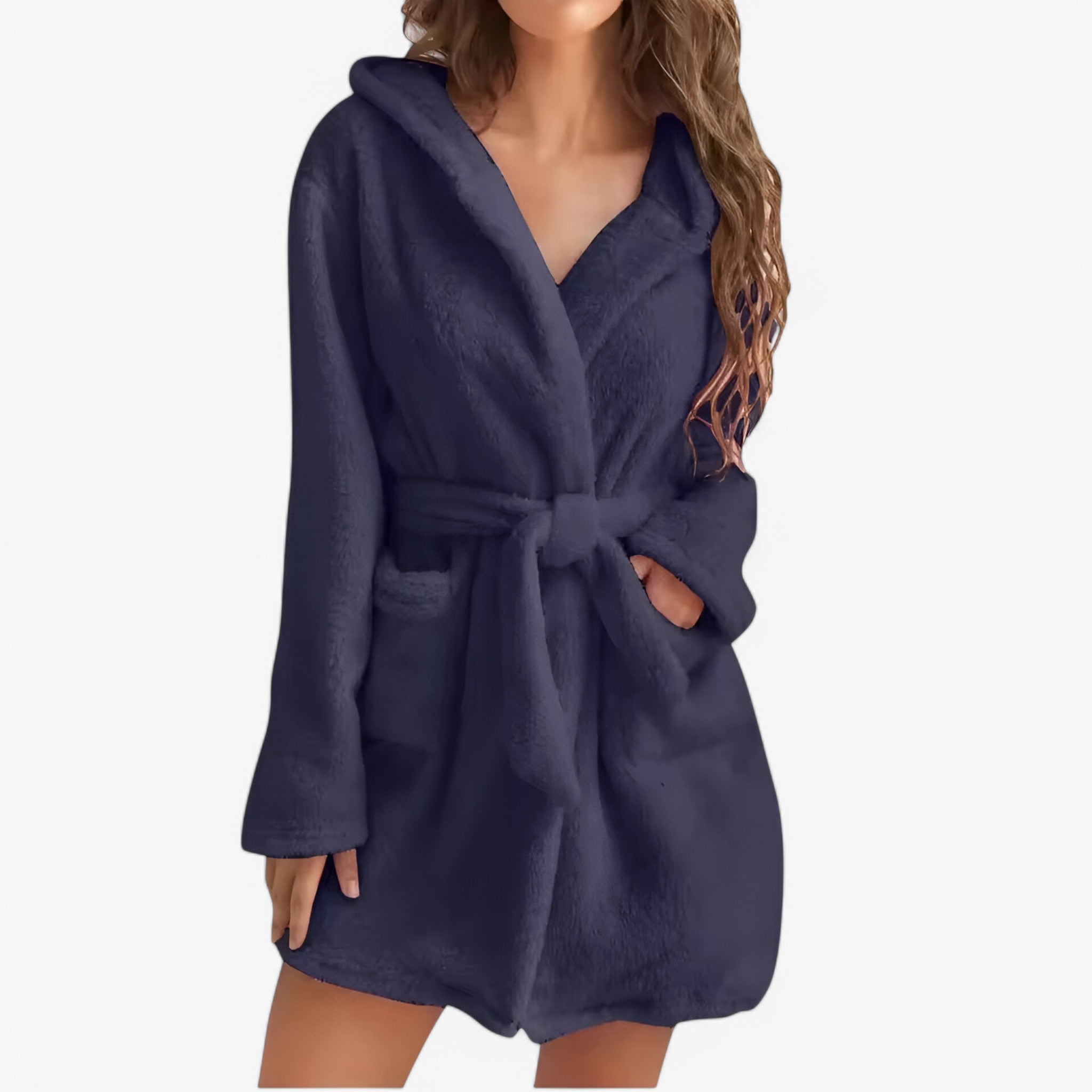 Freja | Varm og Fuzzy Hættebadekåbe - R20225Marineblå - women's fashion - {{ product_tags }