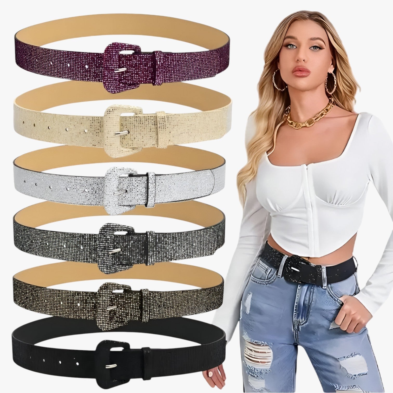 Zoe | Skinnende Bælte med Pailletter til Jeans og Frakker - - women's fashion - {{ product_tags }