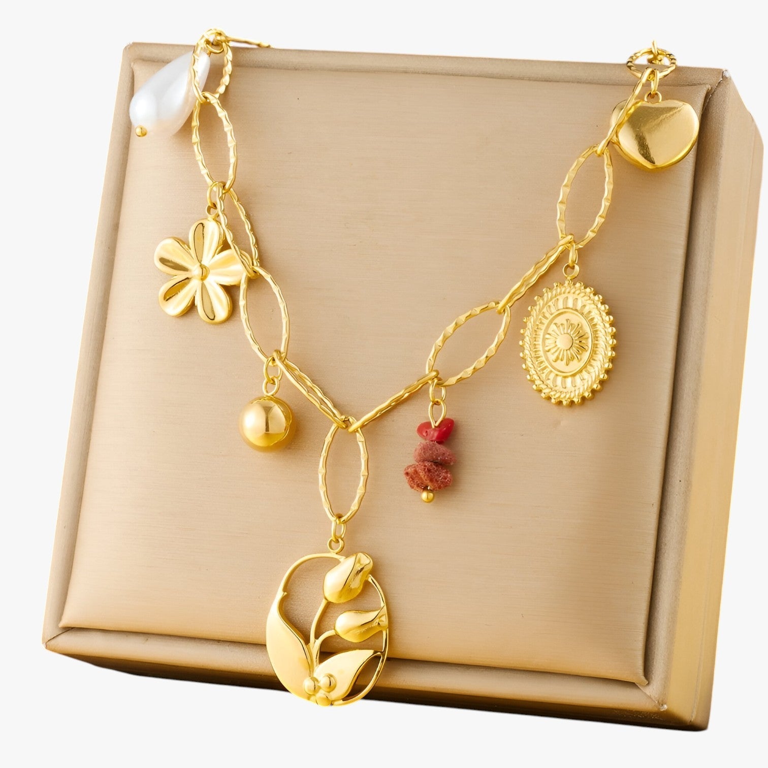 Bailey | Elegant halskæde med vedhæng i hjerte og tulipan - N3343 - other - {{ product_tags }