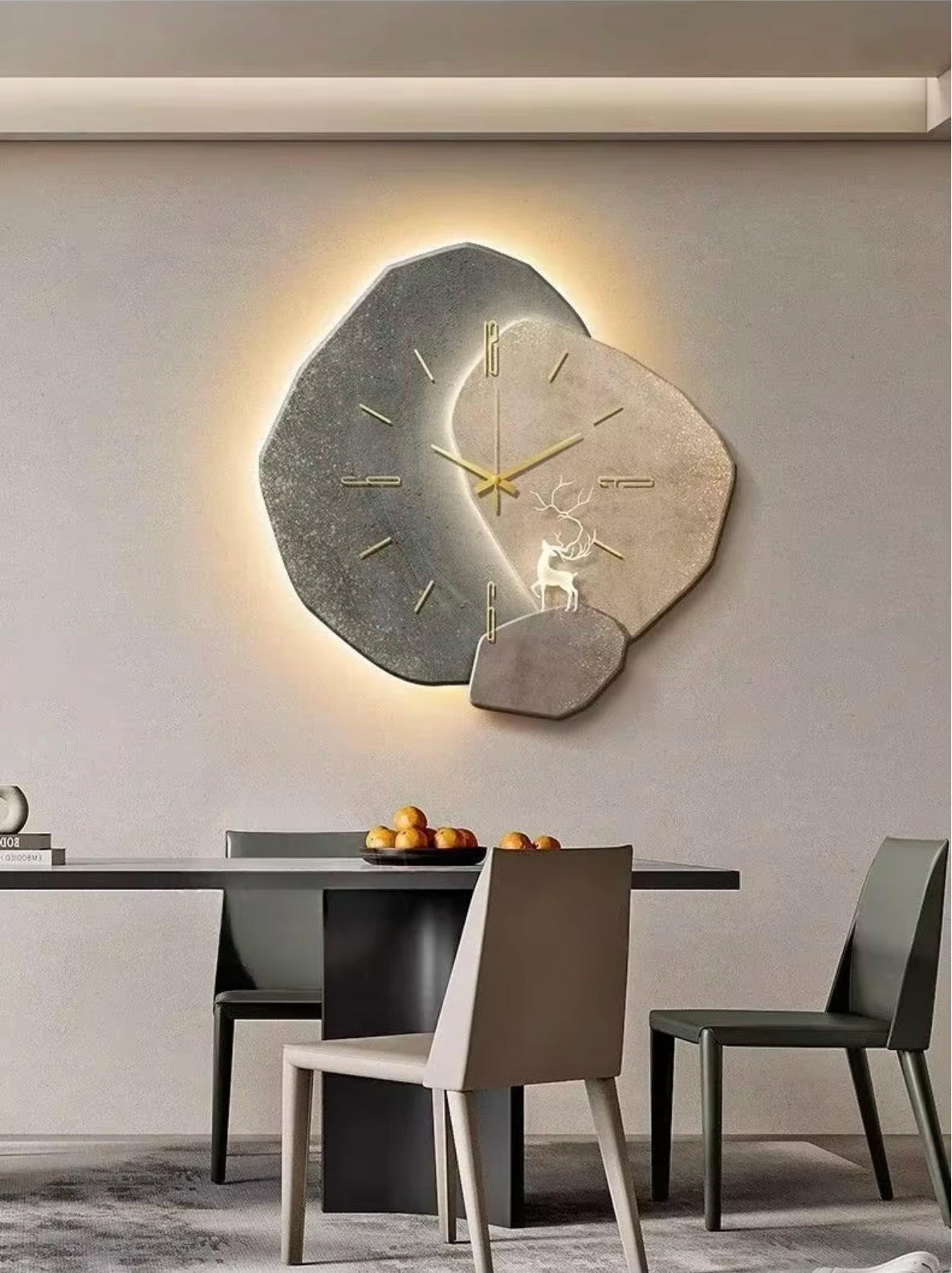 Vægur i træ med LED-lys - Naturligt design, stille urværk