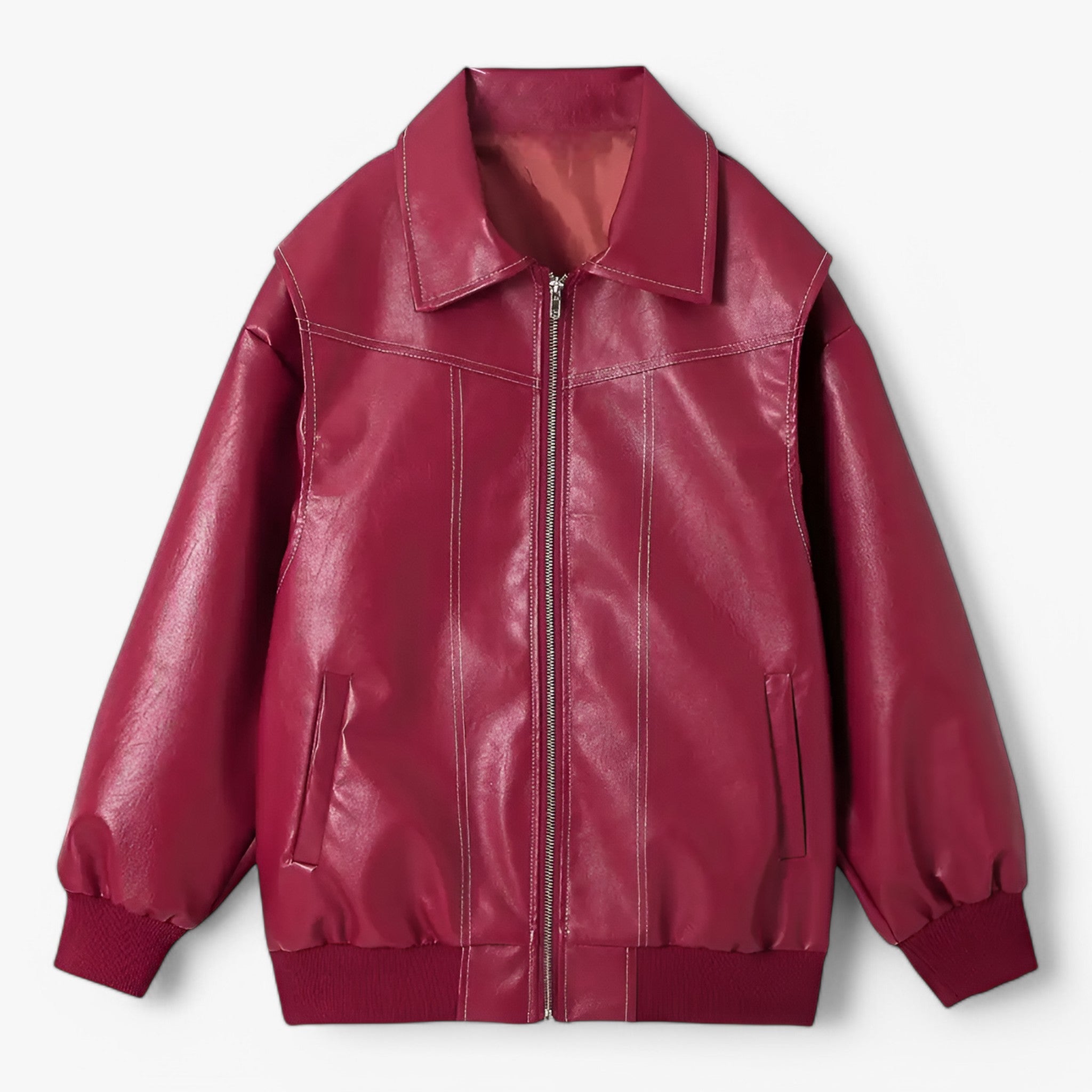 Fiore - Dame Chic Imitationslæder Jakke - Bordeauxrød - women's fashion - {{ product_tags }