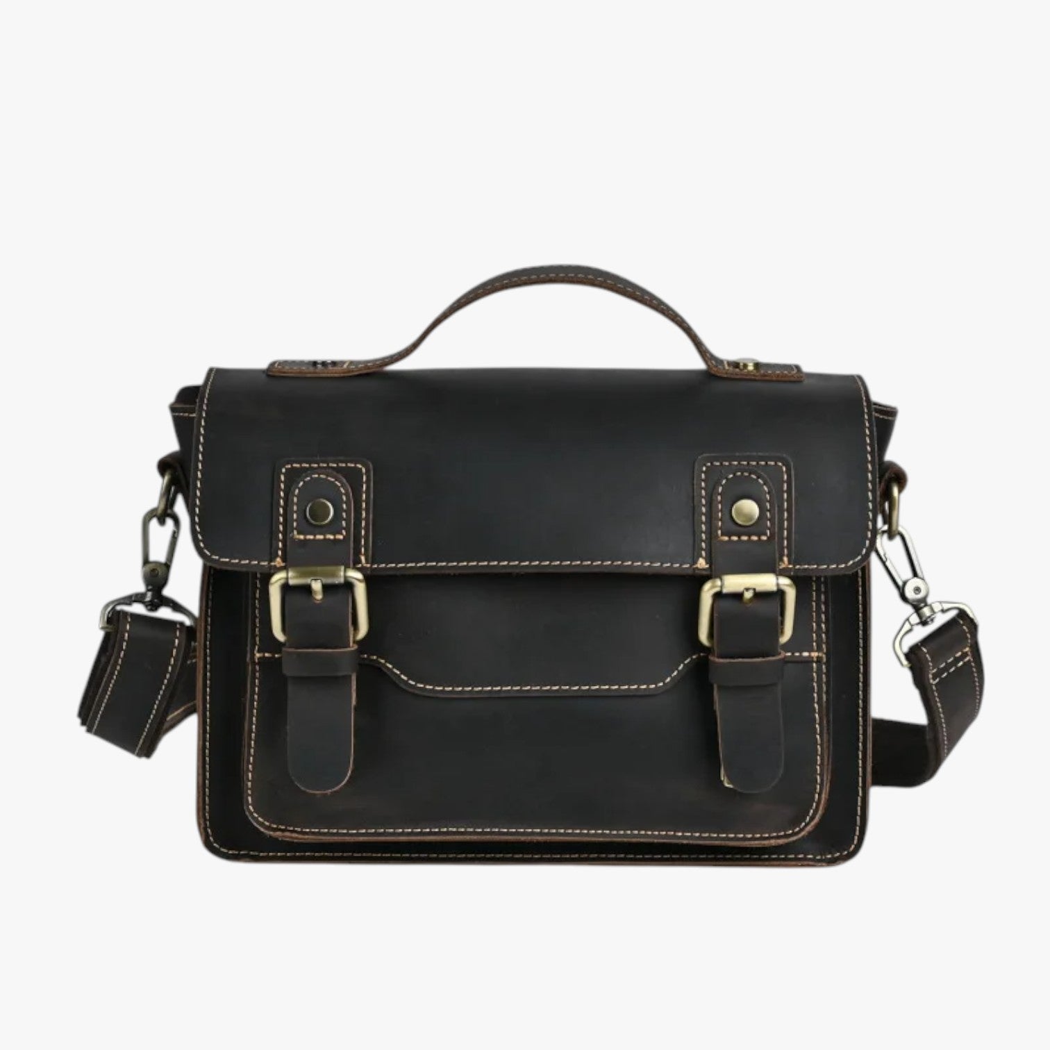 Nico | Unisex Anti-tyveri Læder Skuldertaske - Mørk Brun - bags - {{ product_tags }