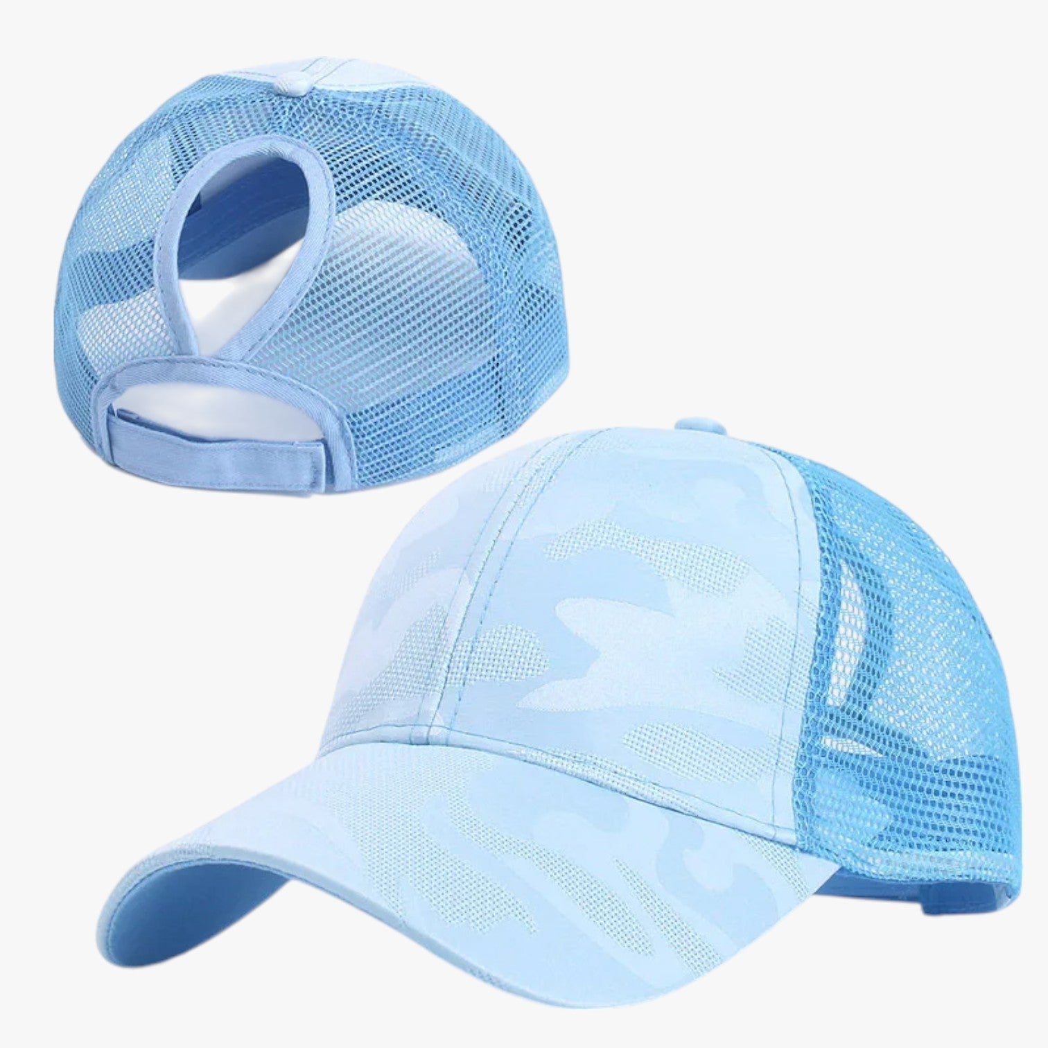 Blaire | Sommerhat i camo med net og knold - Blå - Blaire | Sommerhat i camo med net og knold - €25 - {{ product_tags }