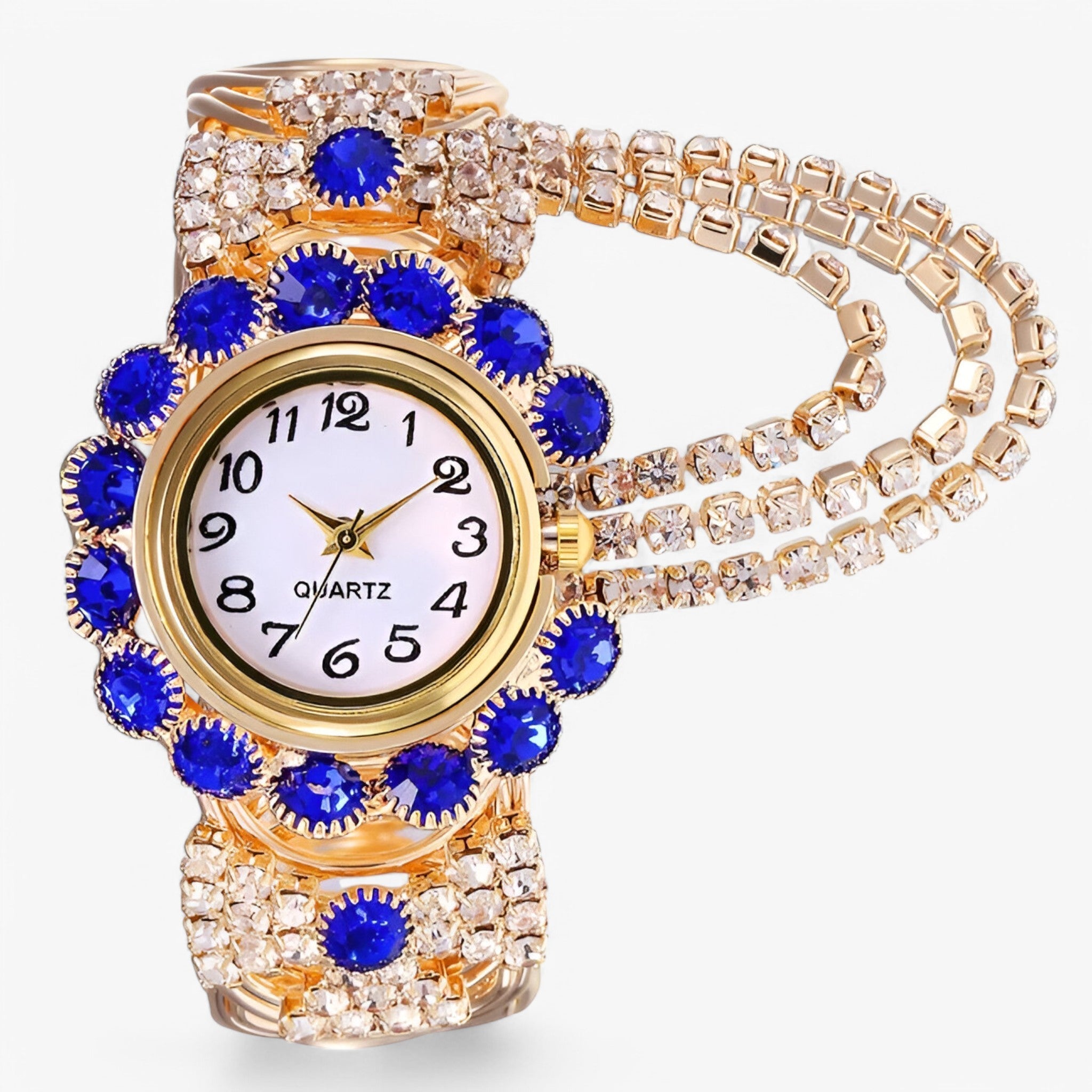 Iris | Quartz ur med rhinsten og stålrem - blauw - watches - {{ product_tags }