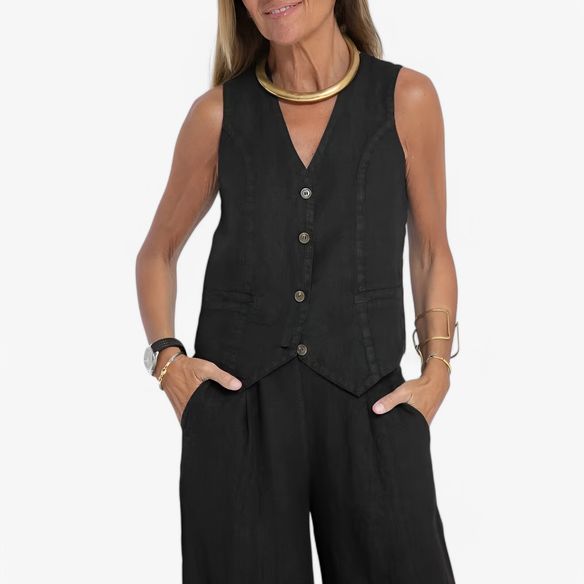 Lina | Ærmeløs vest (med gratis koordinerede bukser) - - women's fashion - {{ product_tags }