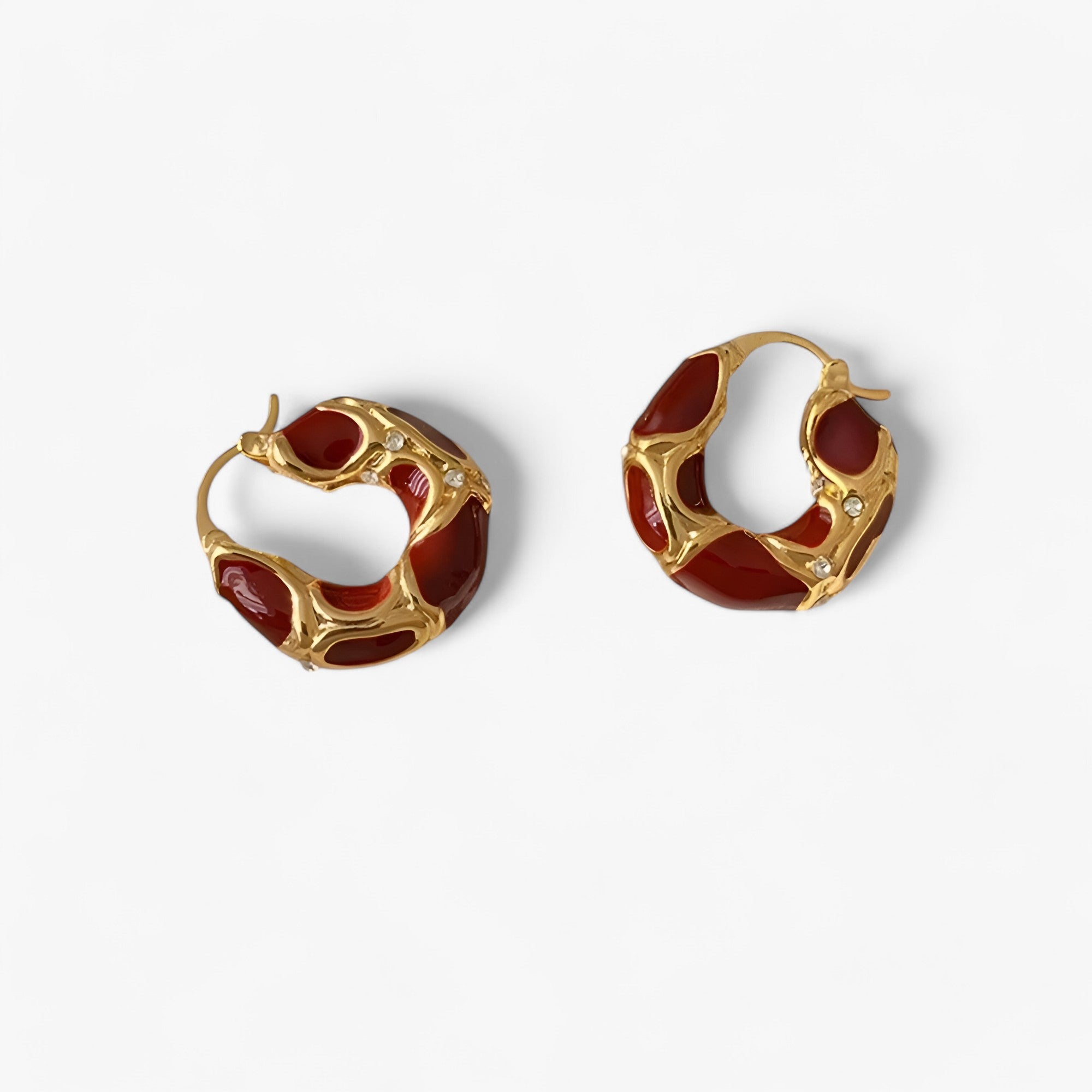 Micah| Vintage emalje øreringe Hoops – Trendy luksus - Rød Guld MULTI - women's fashion - {{ product_tags }