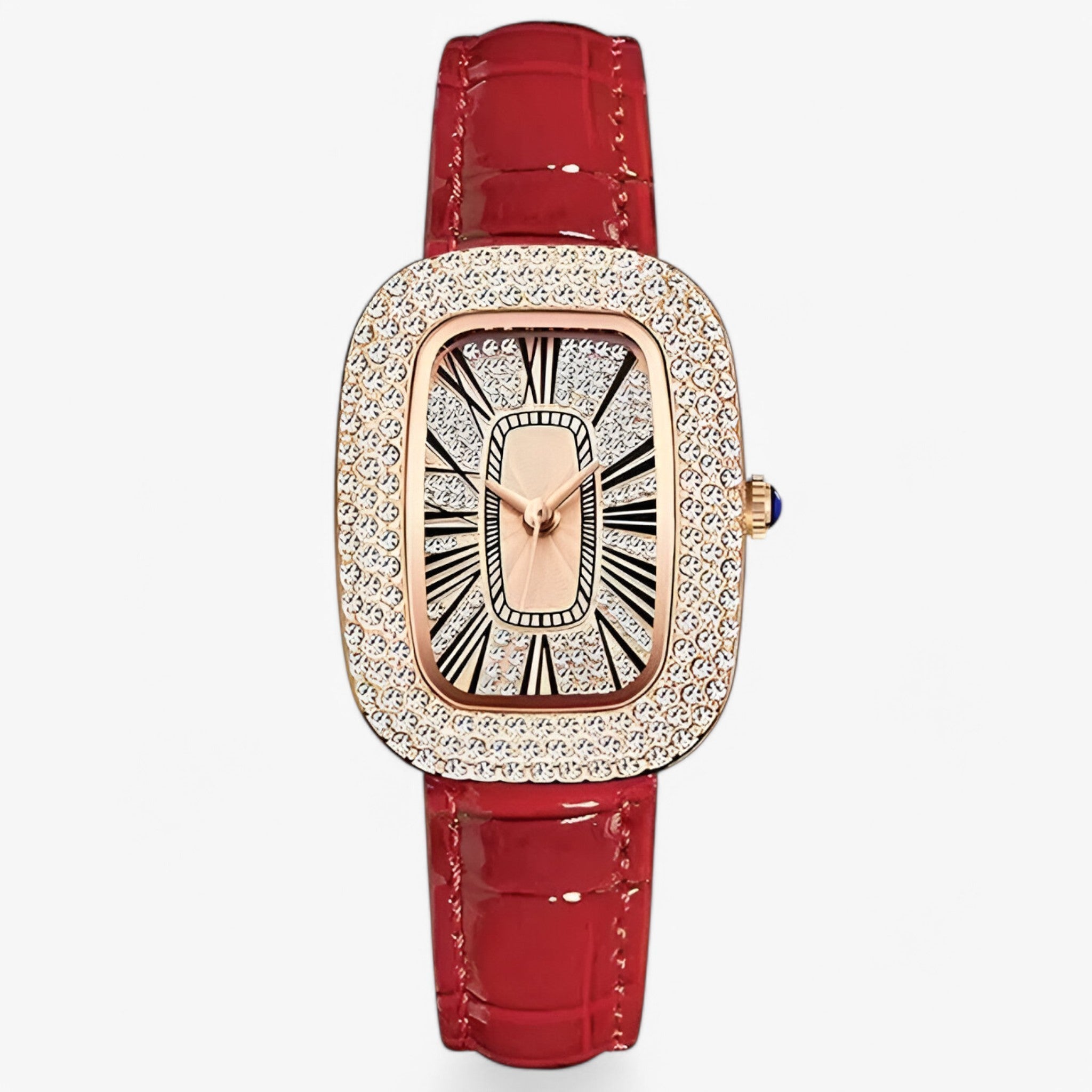 Renée | Elegant grønt læder dameur med dekorative nitter - Rød - watches - {{ product_tags }