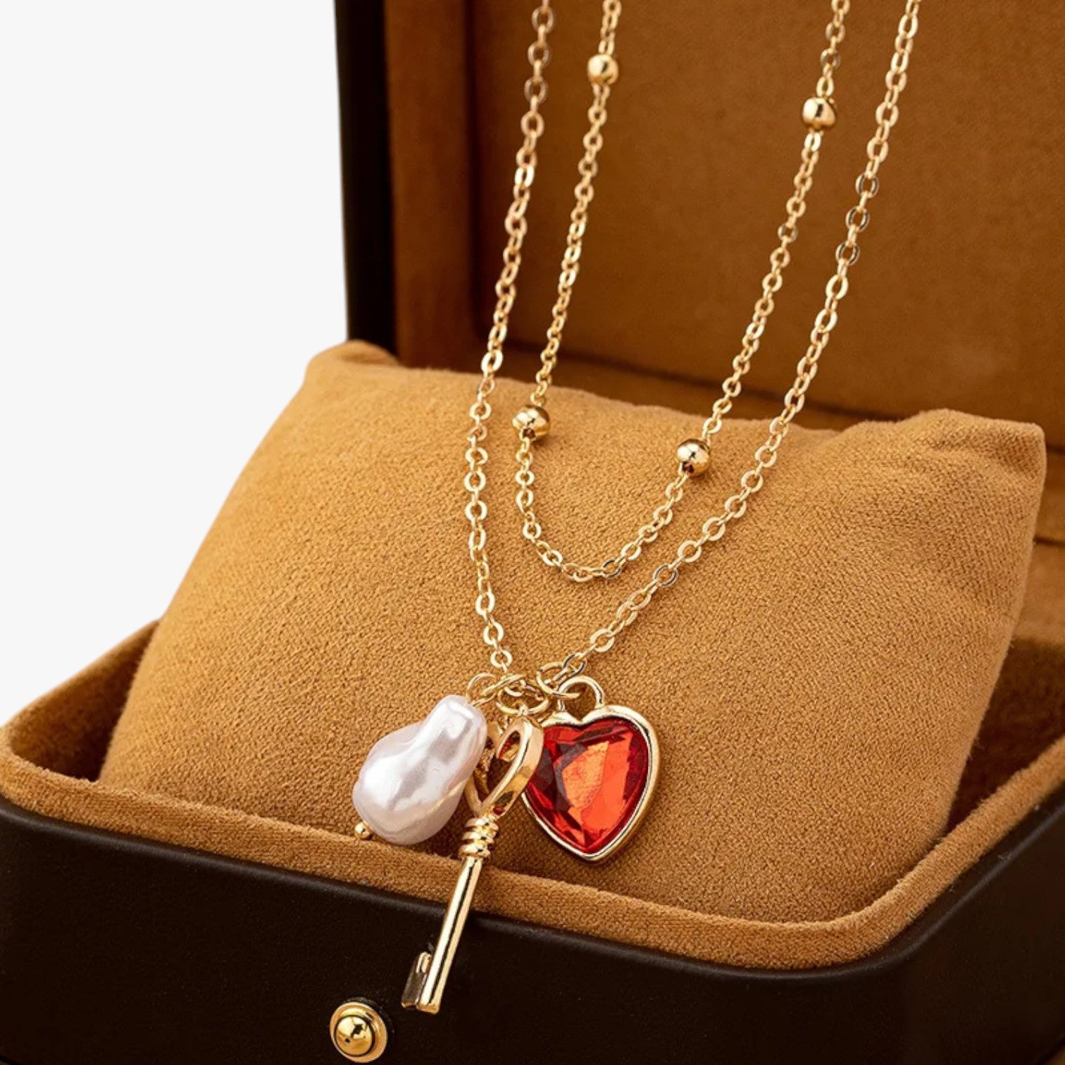 Elsie | Elegent hjerte halskæde med perle - - other - {{ product_tags }