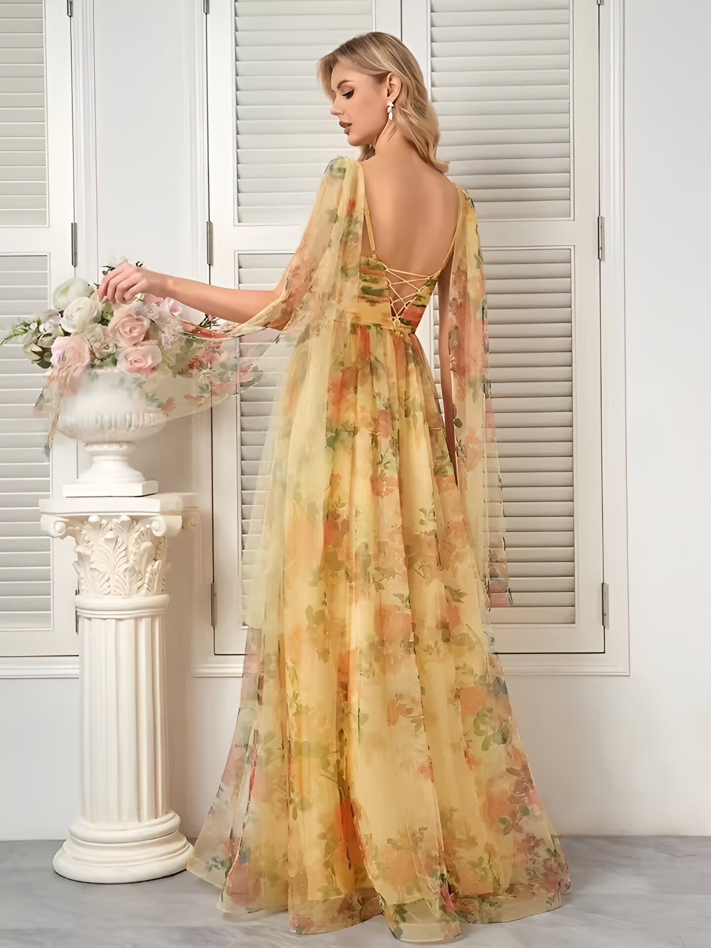 Valentina | Chiffon V-hals aftenkjole - - women's fashion - {{ product_tags }