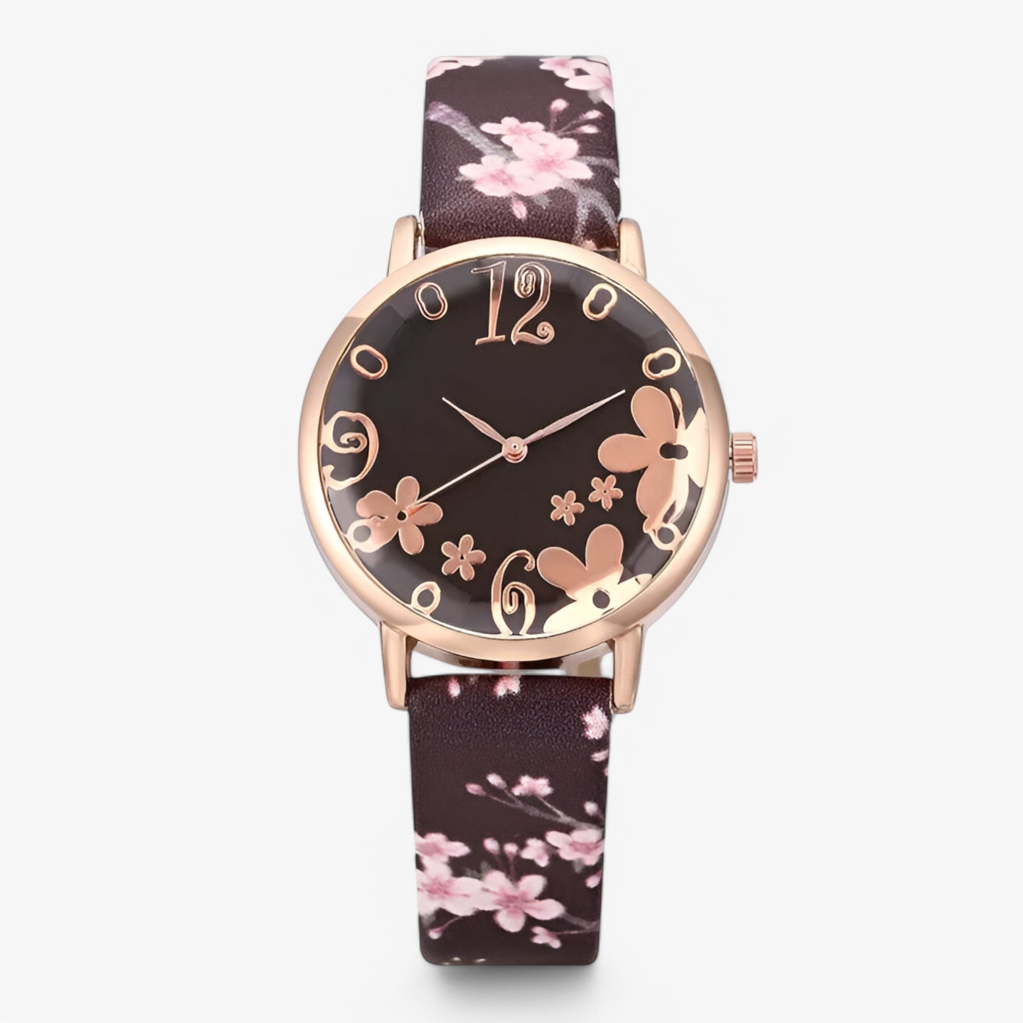 Kimberly | Dameur med blomster urskive og matchende armbånd - Kaffe - watches - {{ product_tags }