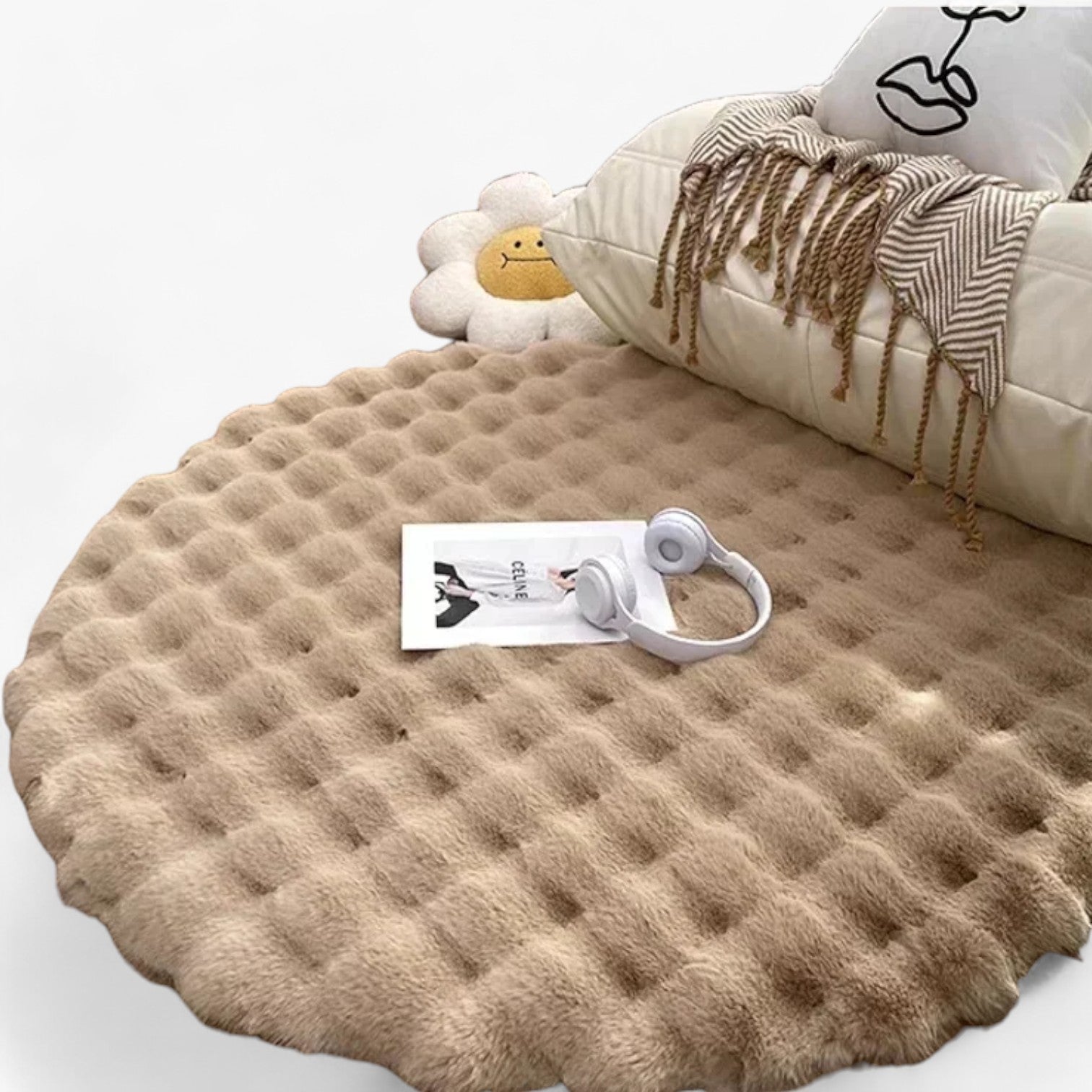 Arionna | Fluffy skridsikkert tæppe til stue og soveværelse - khaki - house & garden - {{ product_tags }