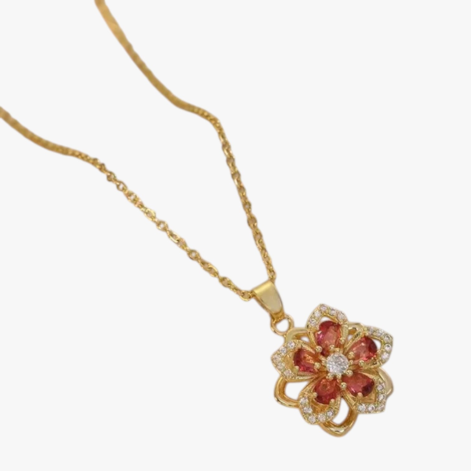 Winnie | Halskæde med guldring og roterende zirconiêmne - Rød drejbar - women's fashion - {{ product_tags }