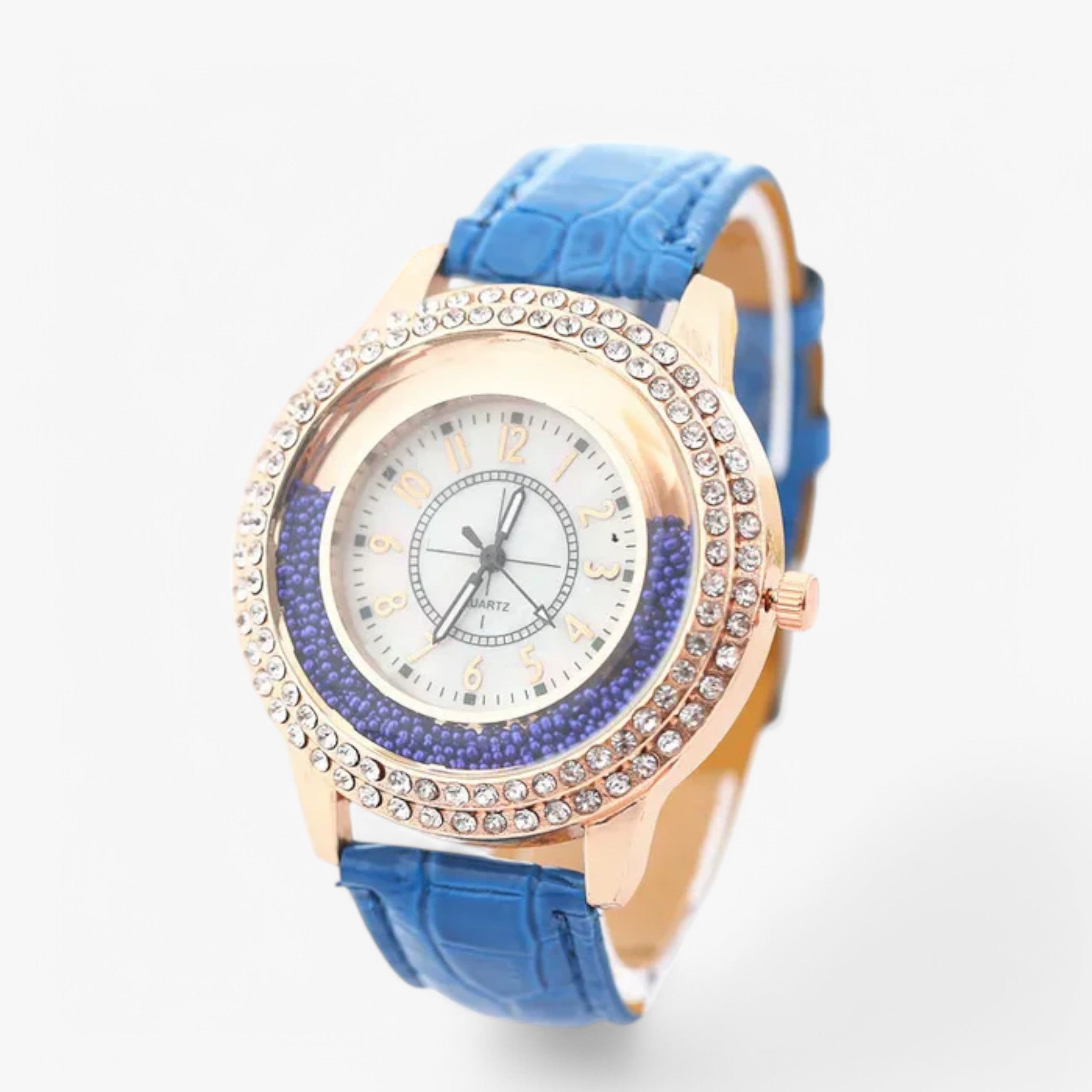 Oliven | Dameur lavet af PU læder med krystalsten og quartz urværk - Blå - watches - {{ product_tags }