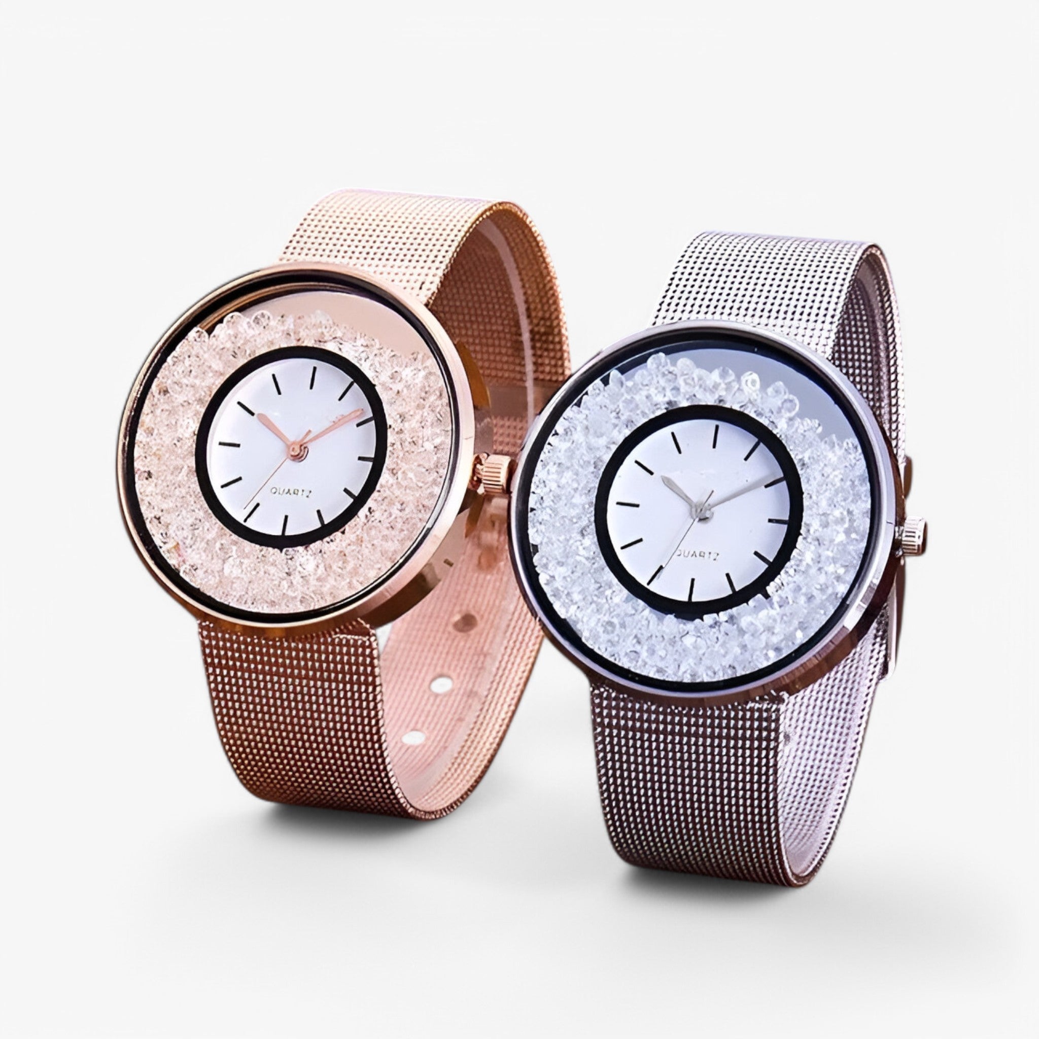 Amber | Dameur med guldfarvet mesh-rem og glitrende urskive med strass - - watches - {{ product_tags }