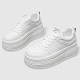 Emily | White Women's Basketball Sneakers Flat Foot Slide in Synthetic Material