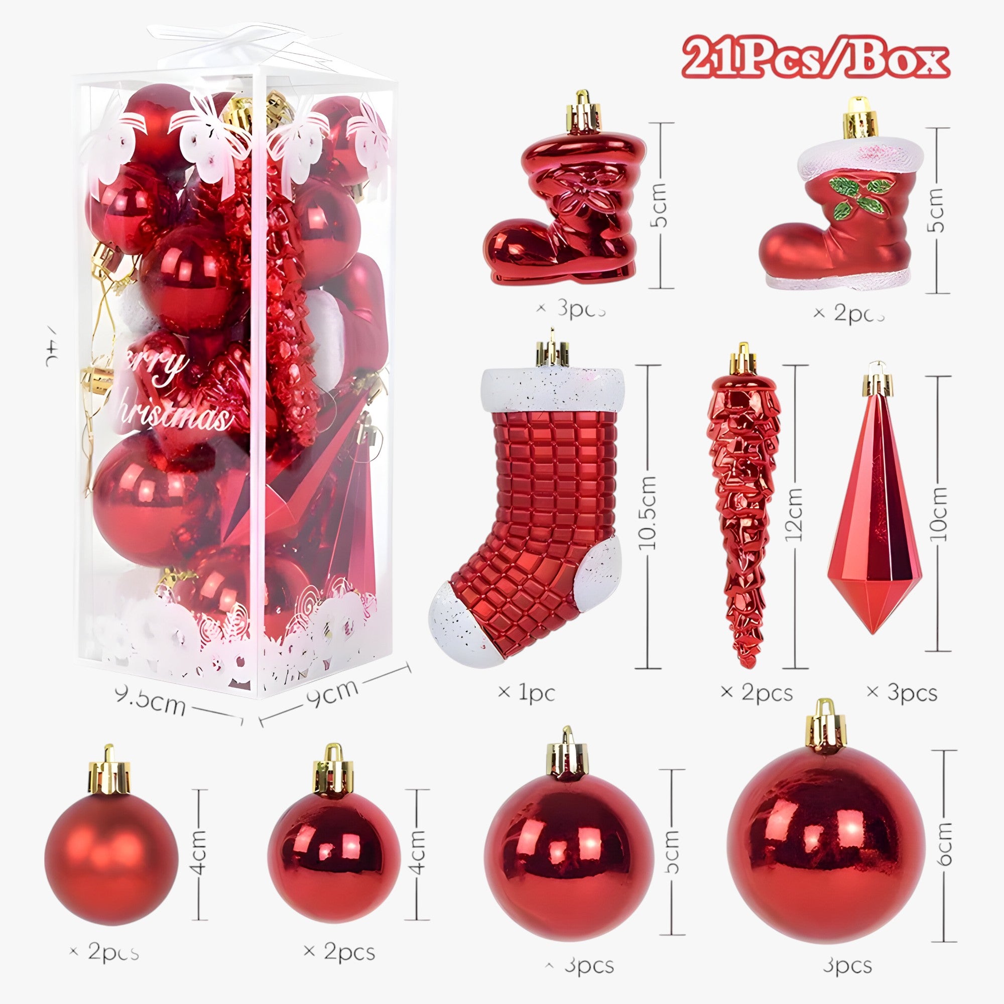 Kristall | 21 stykker julekugle-ornament – elegante istapper-hængere til dekorationer - Rød - christmas - {{ product_tags }
