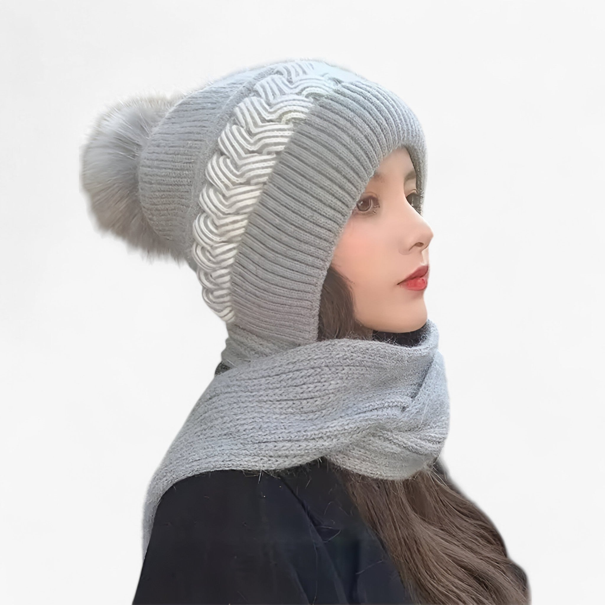 Sofie | Alt-i-en Strikket Vinterhue – Varm, Komfortabel og Vindafvisende - grå - winter - {{ product_tags }