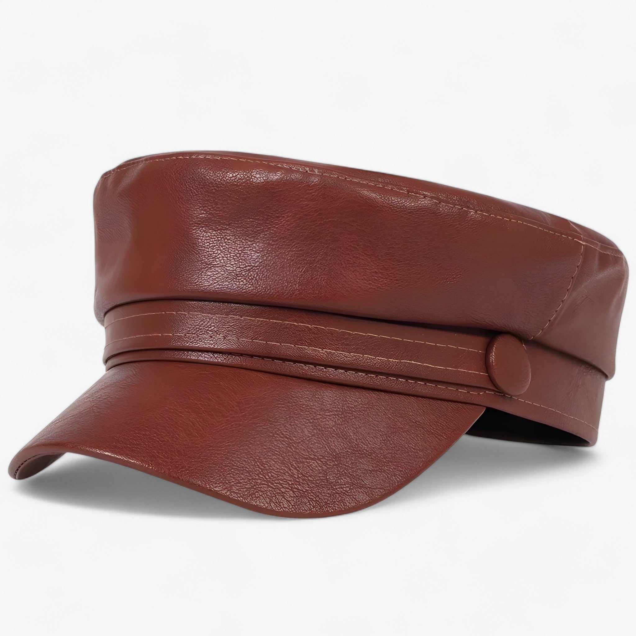 Nova | Ottekantet flad kasket | PU-læderhat - Kaffe - men's fashion - {{ product_tags }