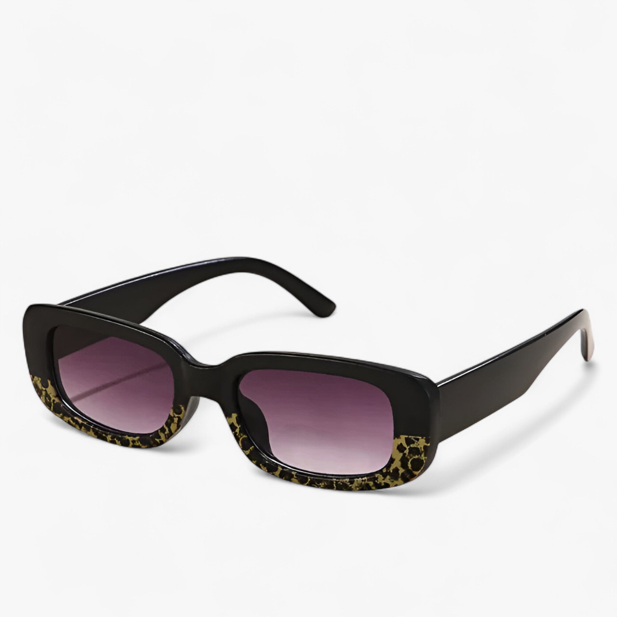 Nico | Unisex retro rektangulære solbriller med sorte linser - sort leopard Som vist - men's fashion - {{ product_tags }